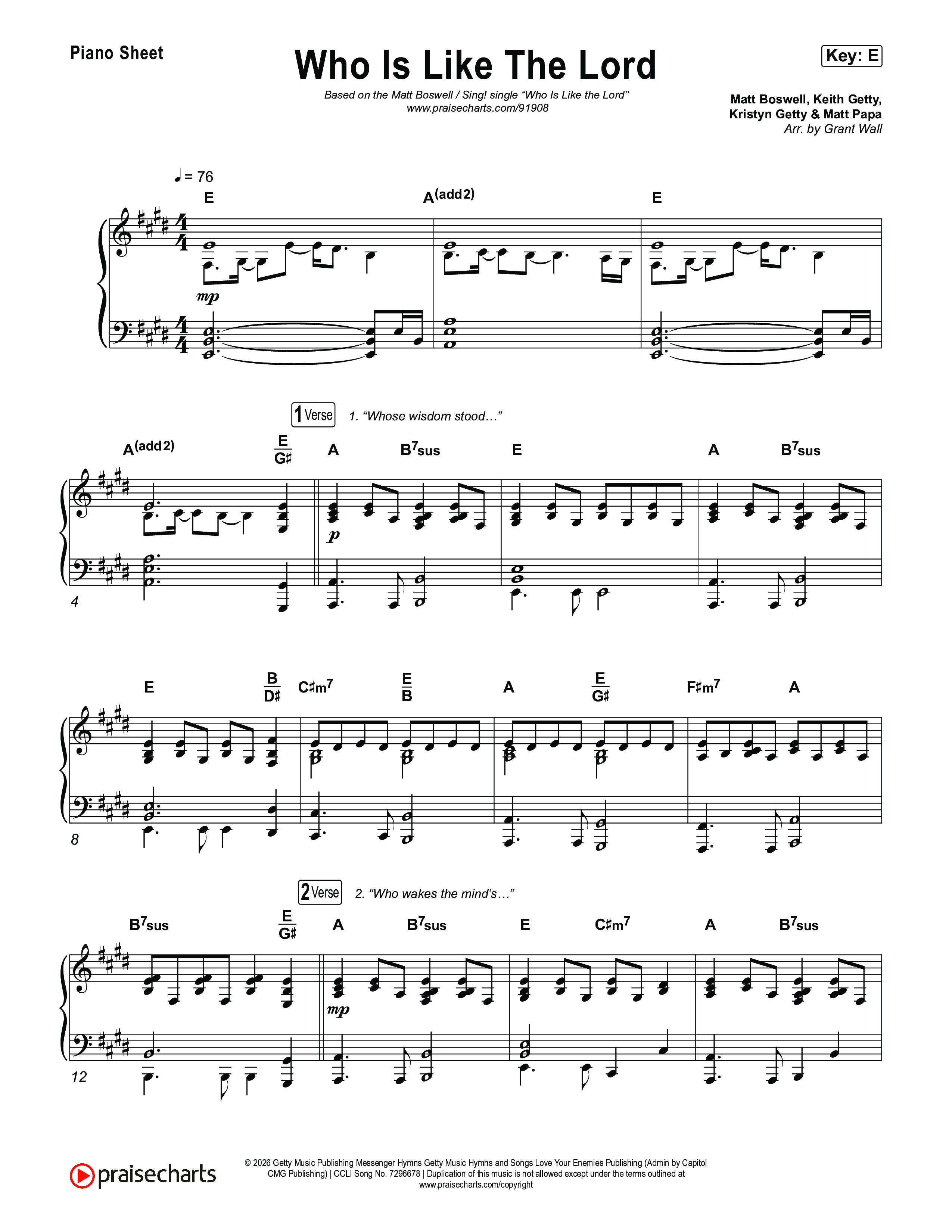 Who Is Like The Lord Piano Sheet (Matt Boswell / Sing!)