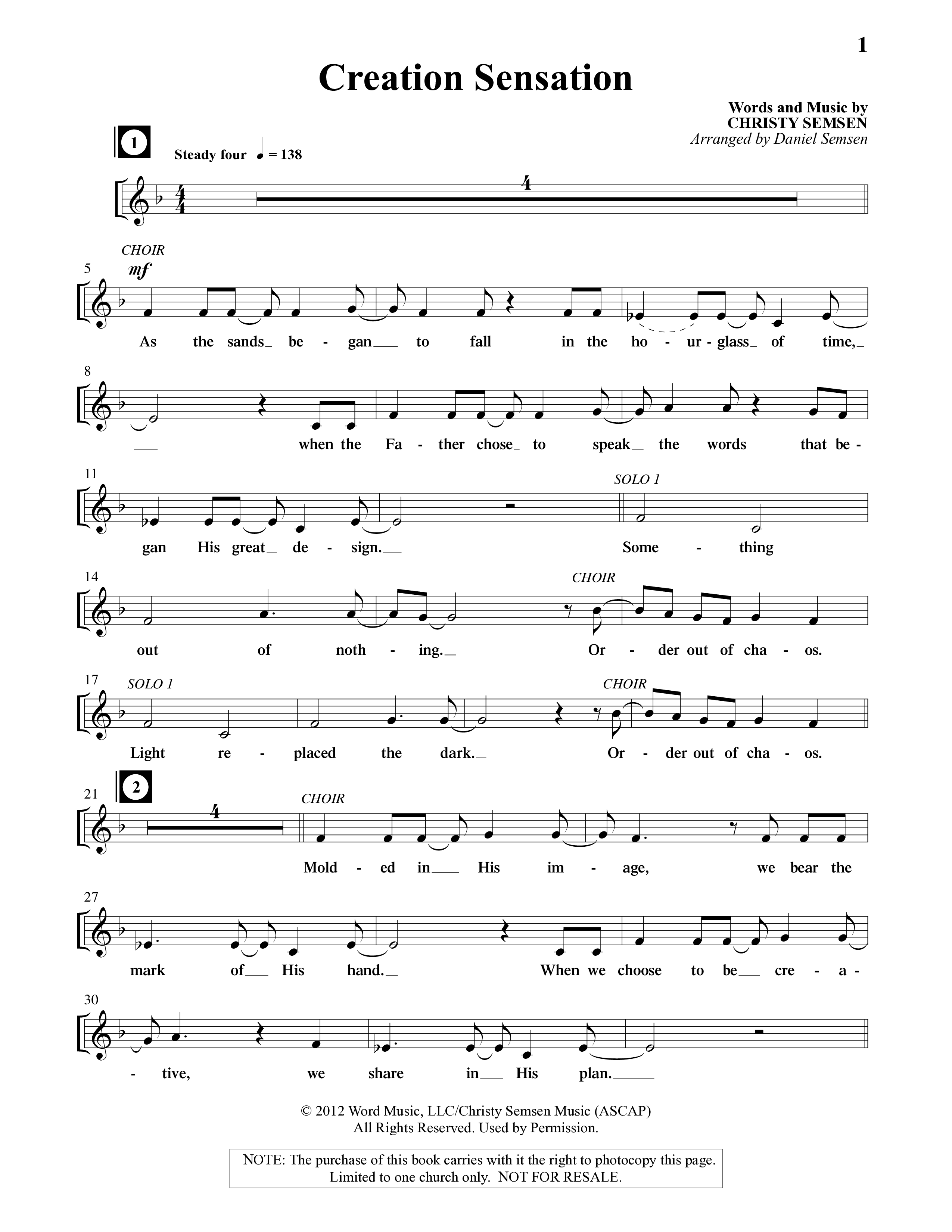 Creation Sensation (10 Song Choral Collection) Song 12 (Piano SATB) (Word Music Choral)