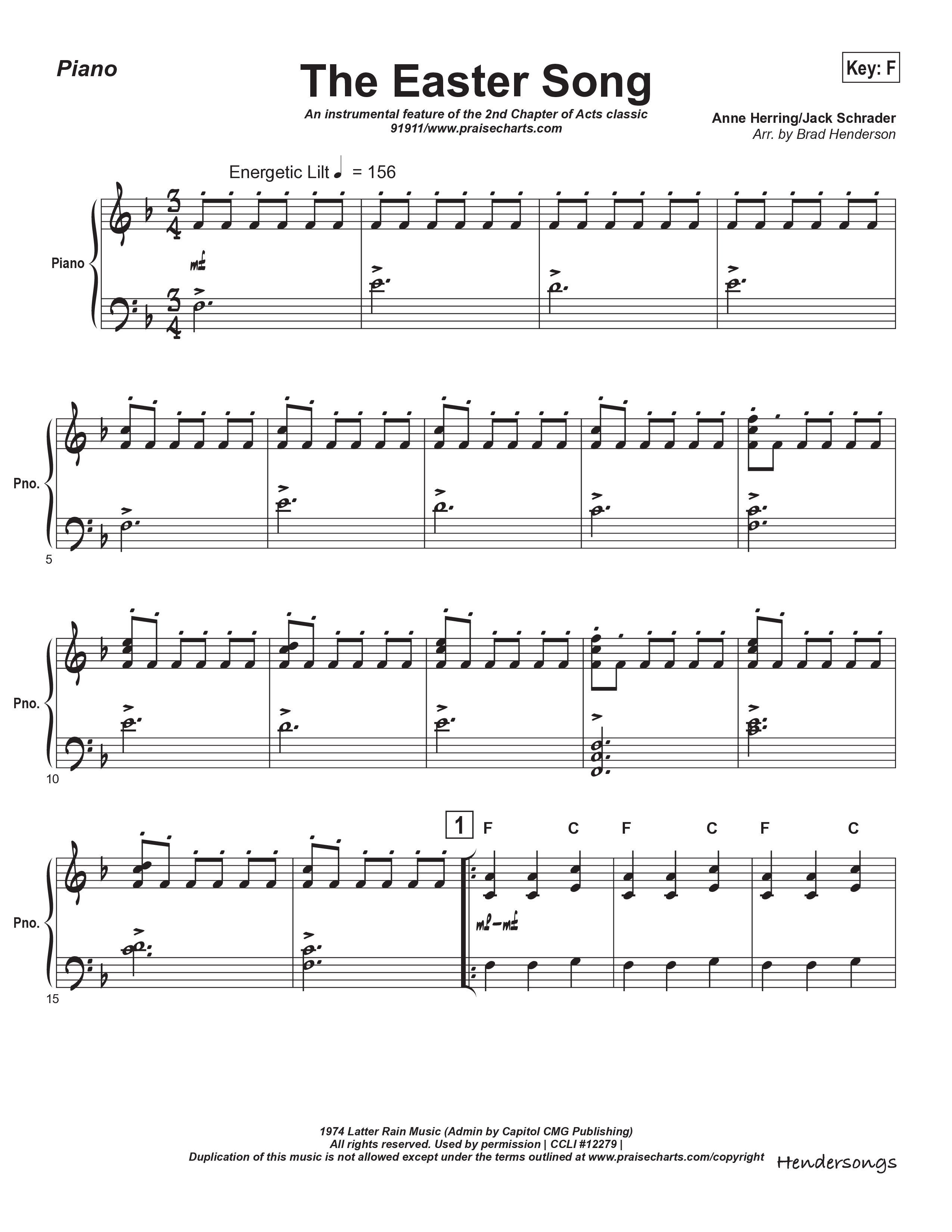 Easter Song (Instrumental) Piano Sheet (Brad Henderson)