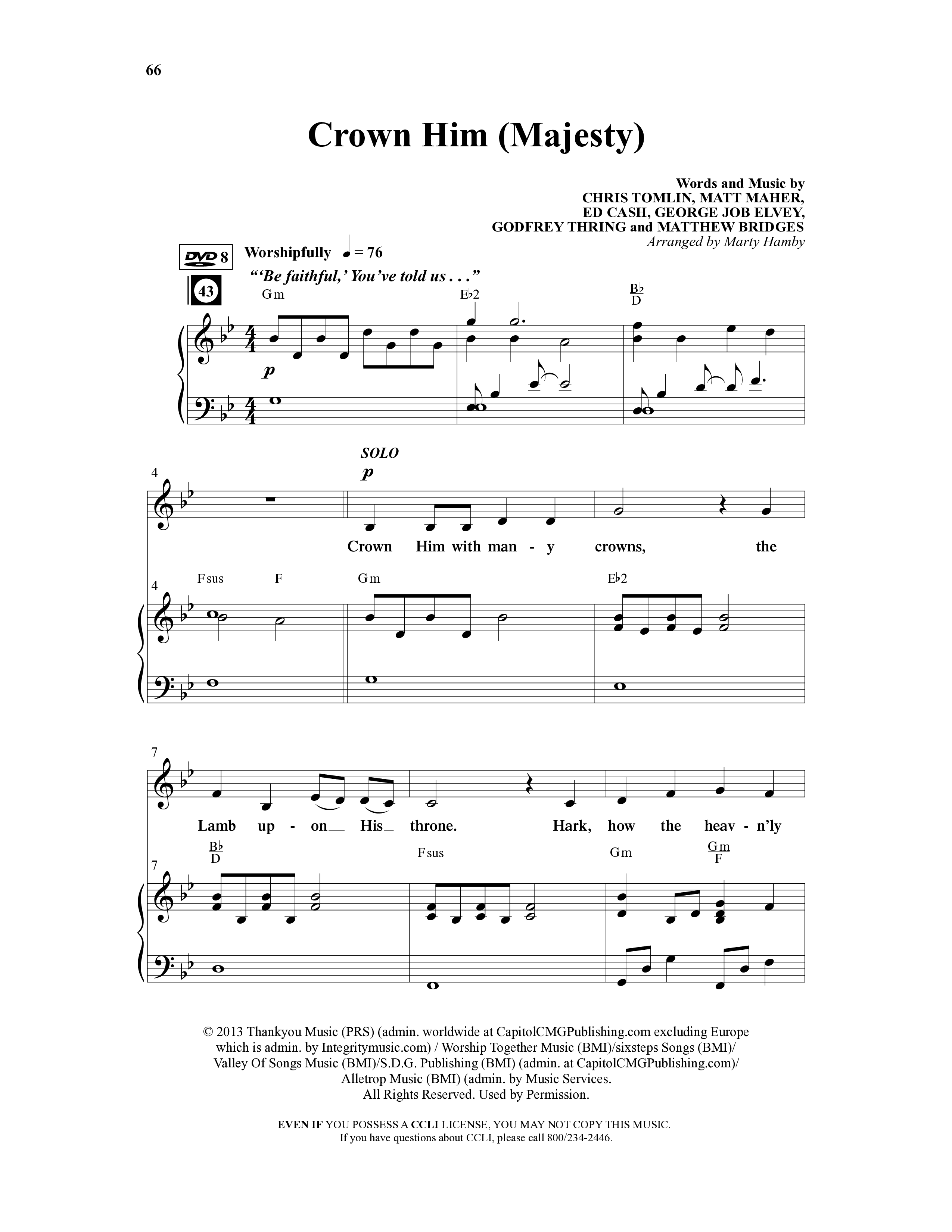 Crown Him (9 Song Choral Collection) Song 8 (Piano SATB) (Word Music Choral / Arr. Marty Hamby)