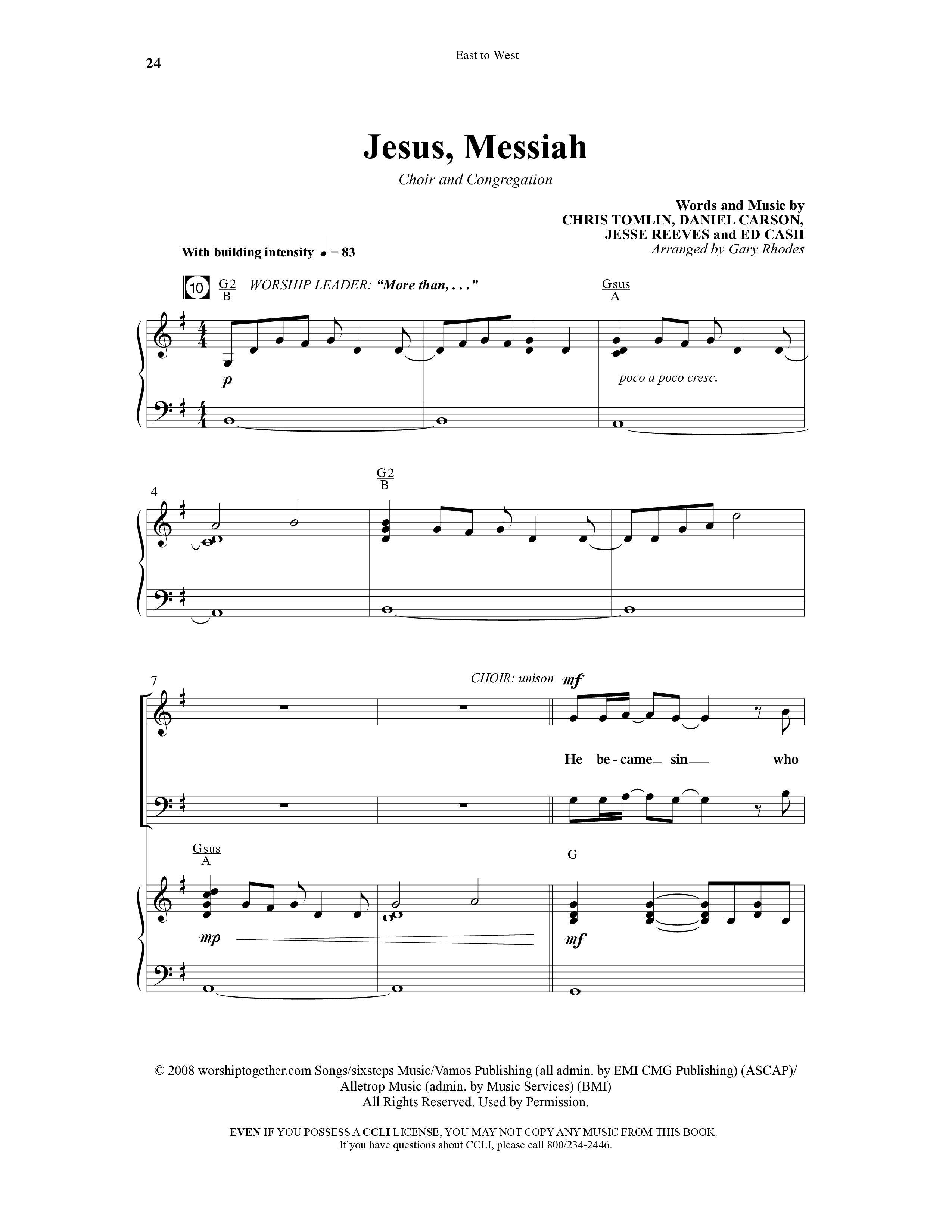 East To West (10 Song Choral Collection) Song 2 (Piano SATB) (Word Music Choral / Arr. Gary Rhodes / Orch. Tim Cates)