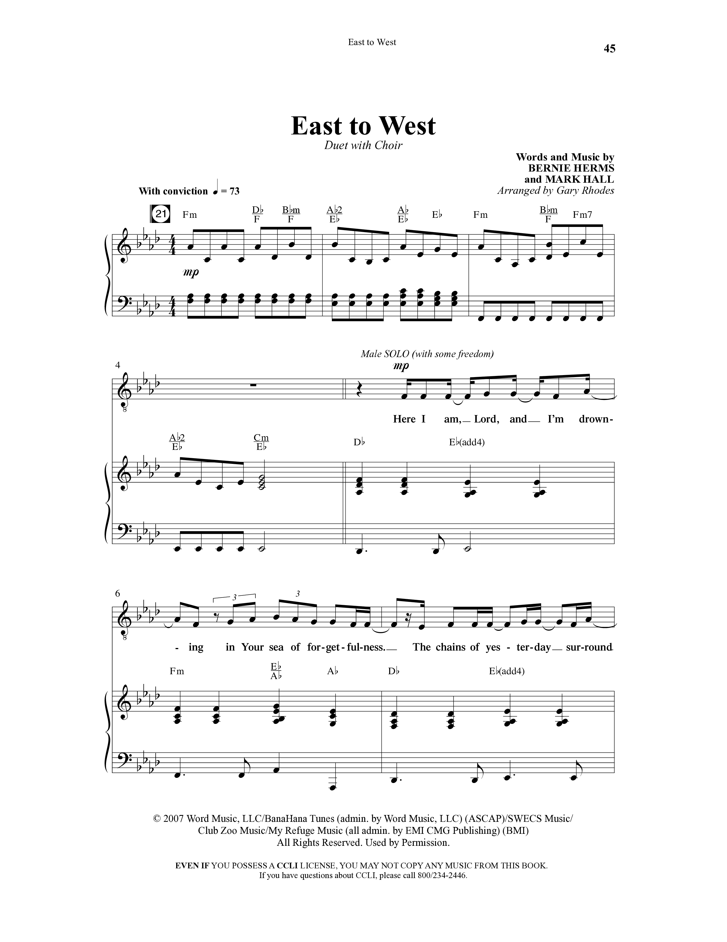 East To West (10 Song Choral Collection) Song 4 (Piano SATB) (Word Music Choral / Arr. Gary Rhodes / Orch. Tim Cates)