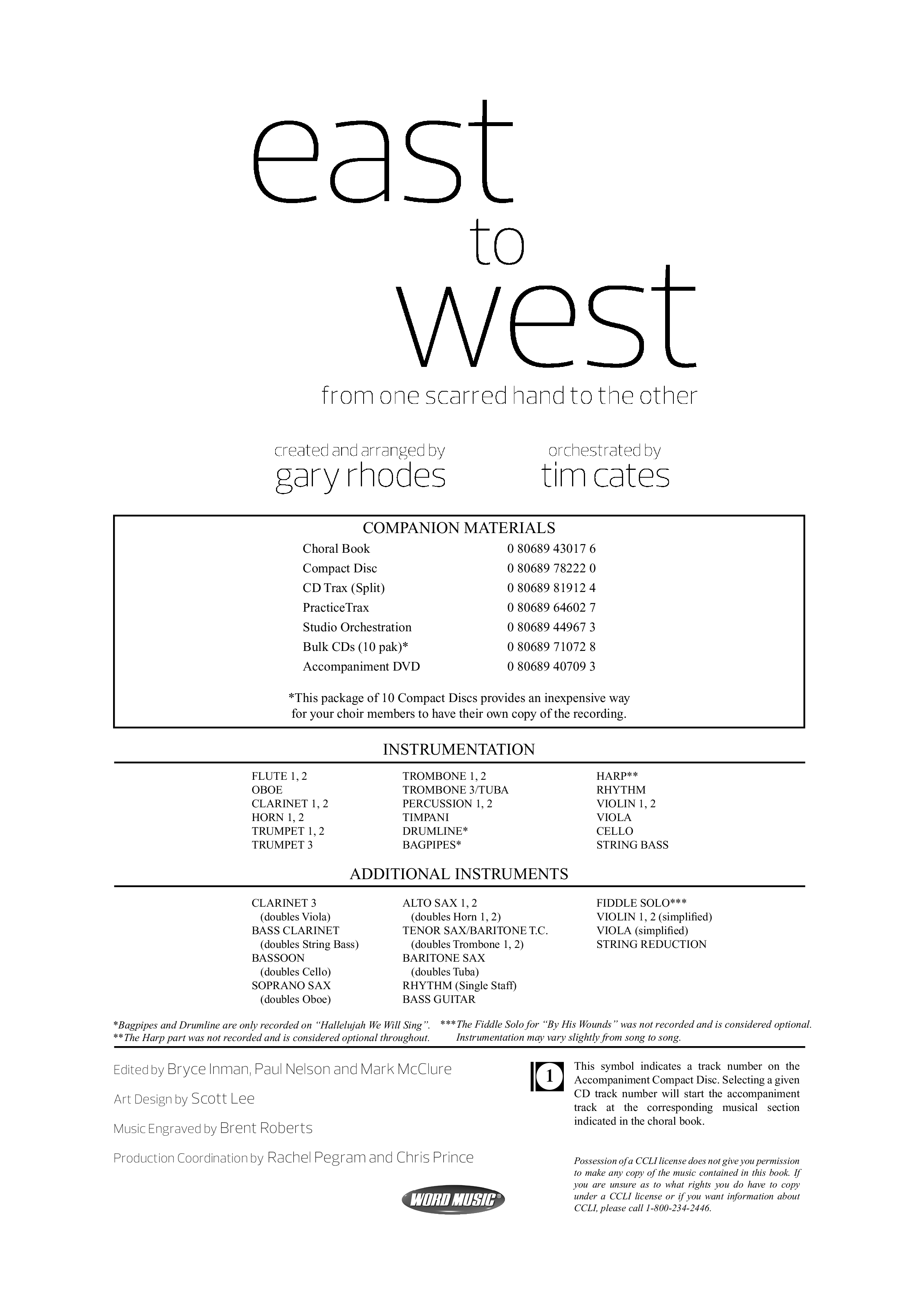 East To West (10 Song Choral Collection) Choral Book (Word Music Choral / Arr. Gary Rhodes / Orch. Tim Cates)