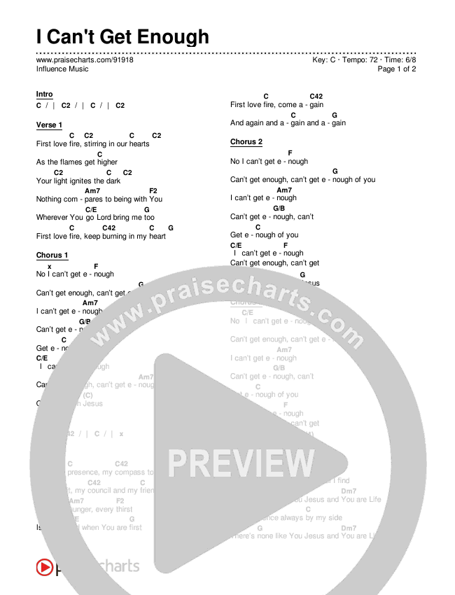 I Can't Get Enough Chords & Lyrics (Influence Music)