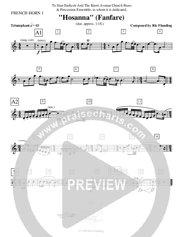 Hosanna (Fanfare) (Instrumental) French Horn 1 ()
