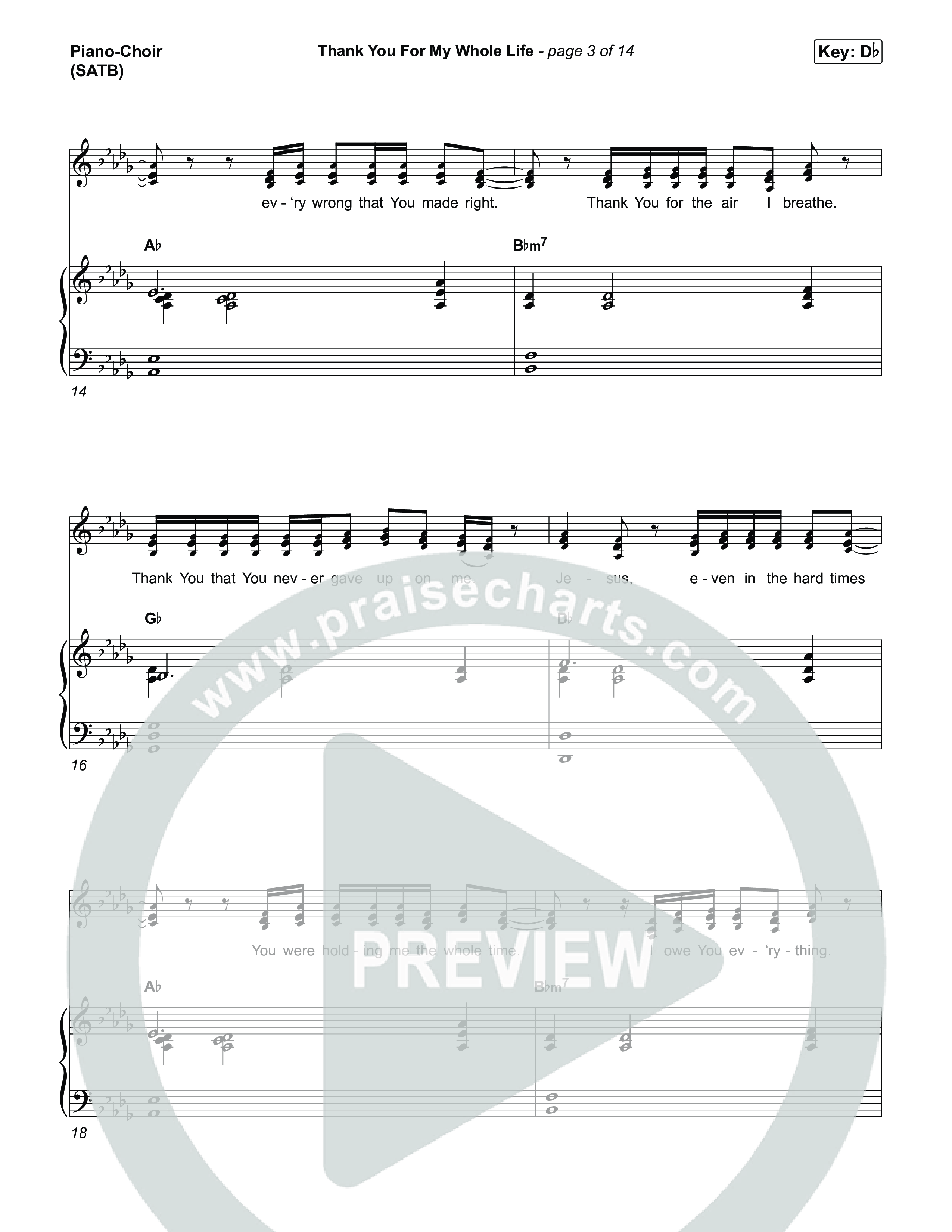 Thank You For My Whole Life Piano/Vocal (SATB) (CAIN)