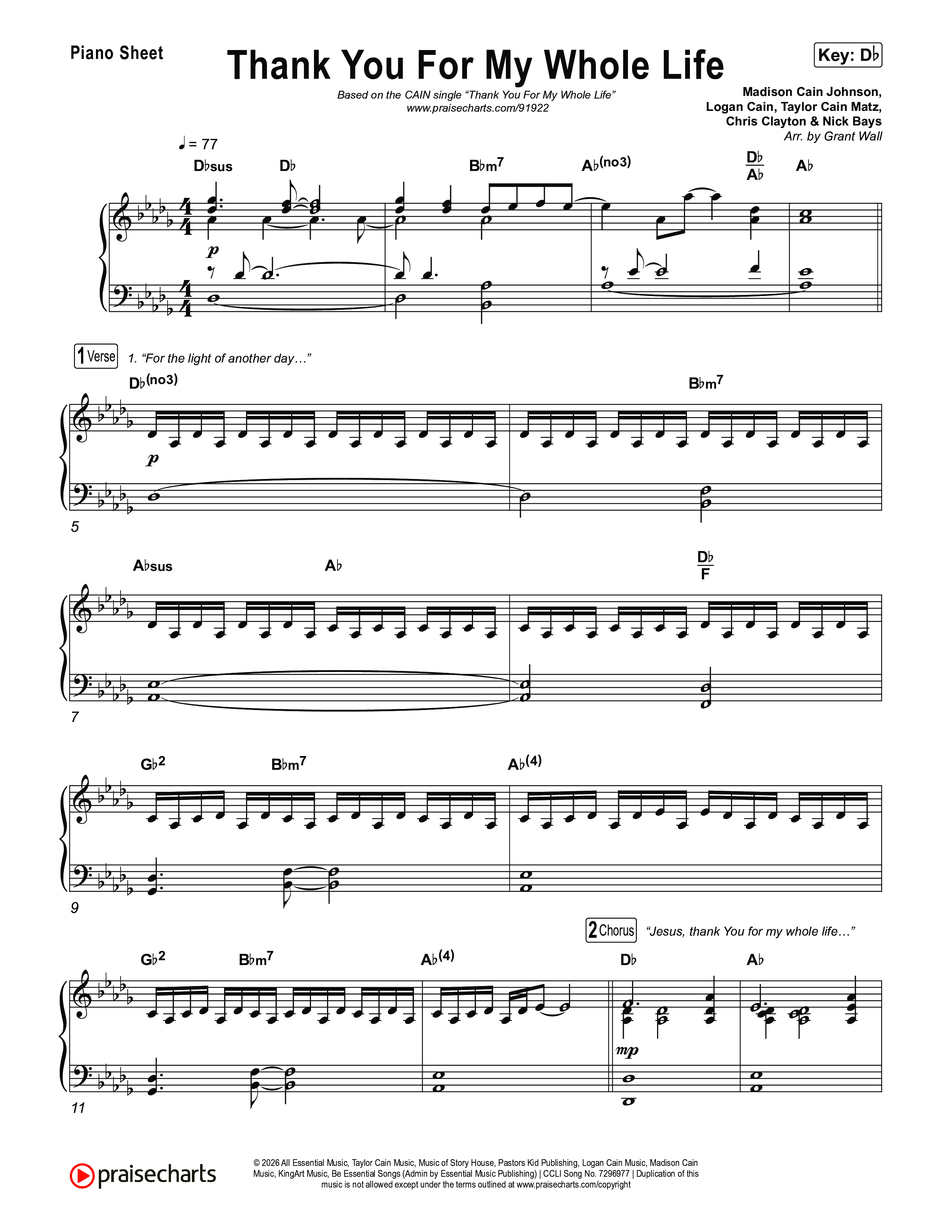 Thank You For My Whole Life Piano Sheet (CAIN)