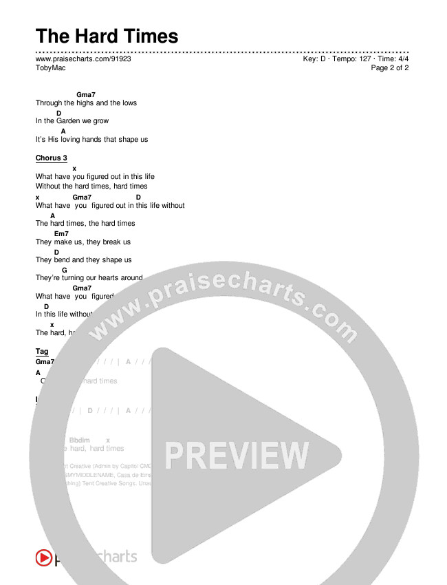 The Hard Times Chords & Lyrics (TobyMac)