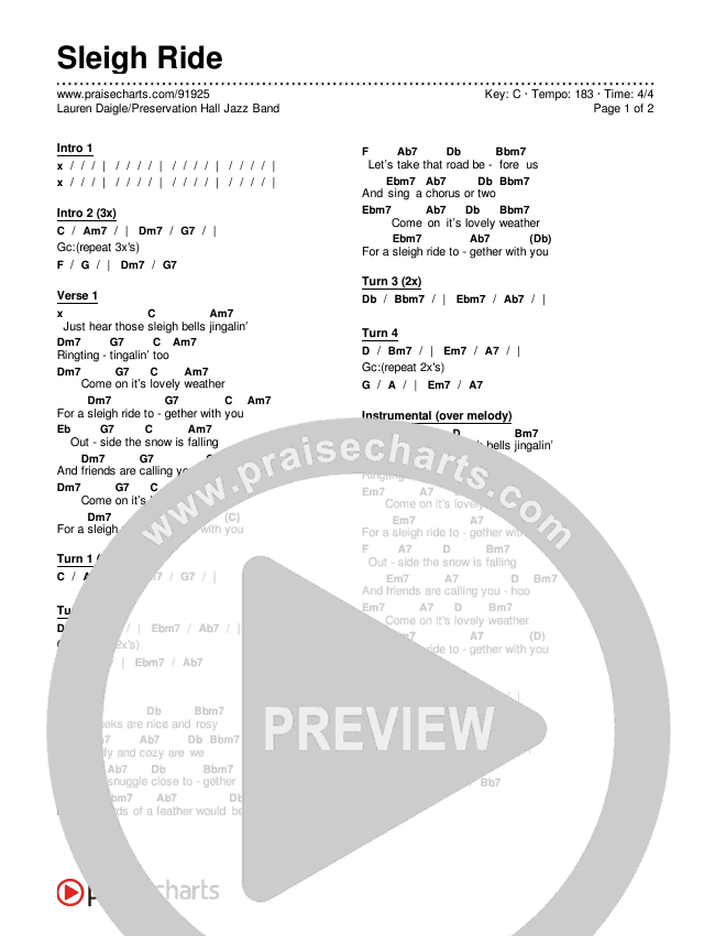 Sleigh Ride Chords & Lyrics (Lauren Daigle / Preservation Hall Jazz Band)