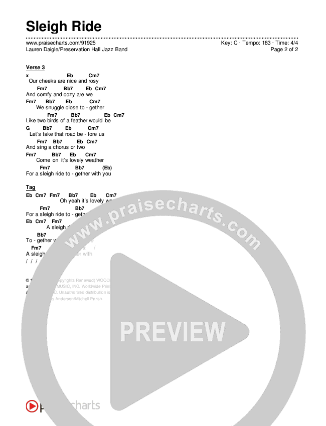 Sleigh Ride Chords & Lyrics (Lauren Daigle / Preservation Hall Jazz Band)