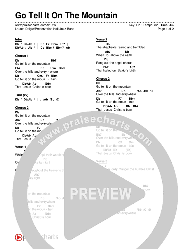 Go Tell It On The Mountain Chords & Lyrics (Lauren Daigle / Preservation Hall Jazz Band)