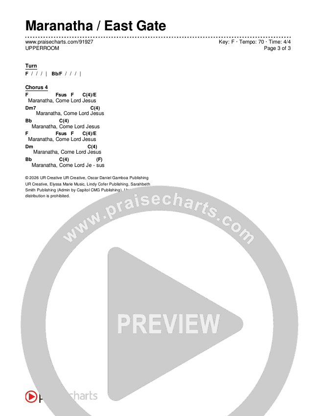 Maranatha / East Gate Chords & Lyrics (UPPERROOM)