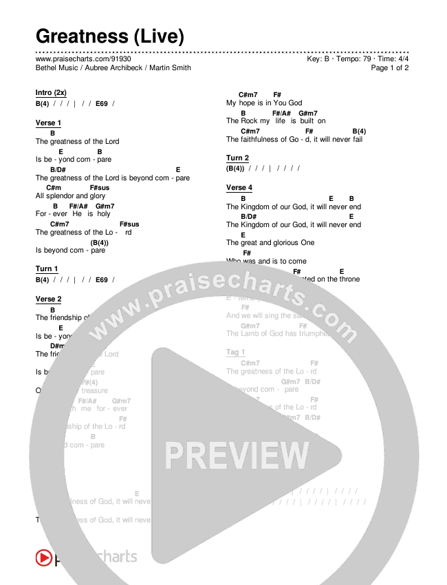 Greatness Chords & Lyrics (Bethel Music / Aubree Archibeck / Martin Smith)