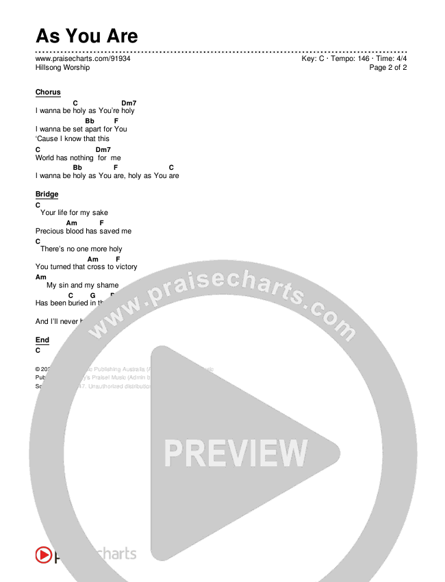 As You Are Chords & Lyrics (Hillsong Worship)