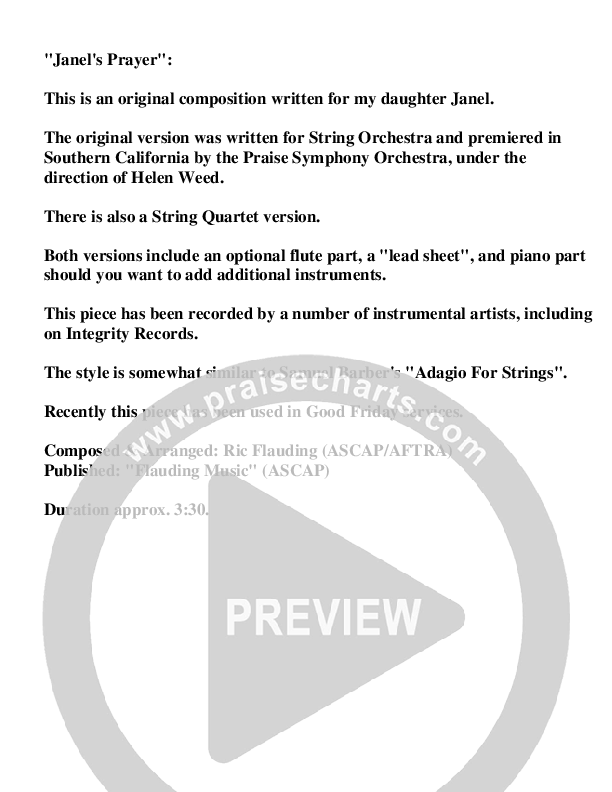 Janel's Prayer (Instrumental) Cover Sheet ()