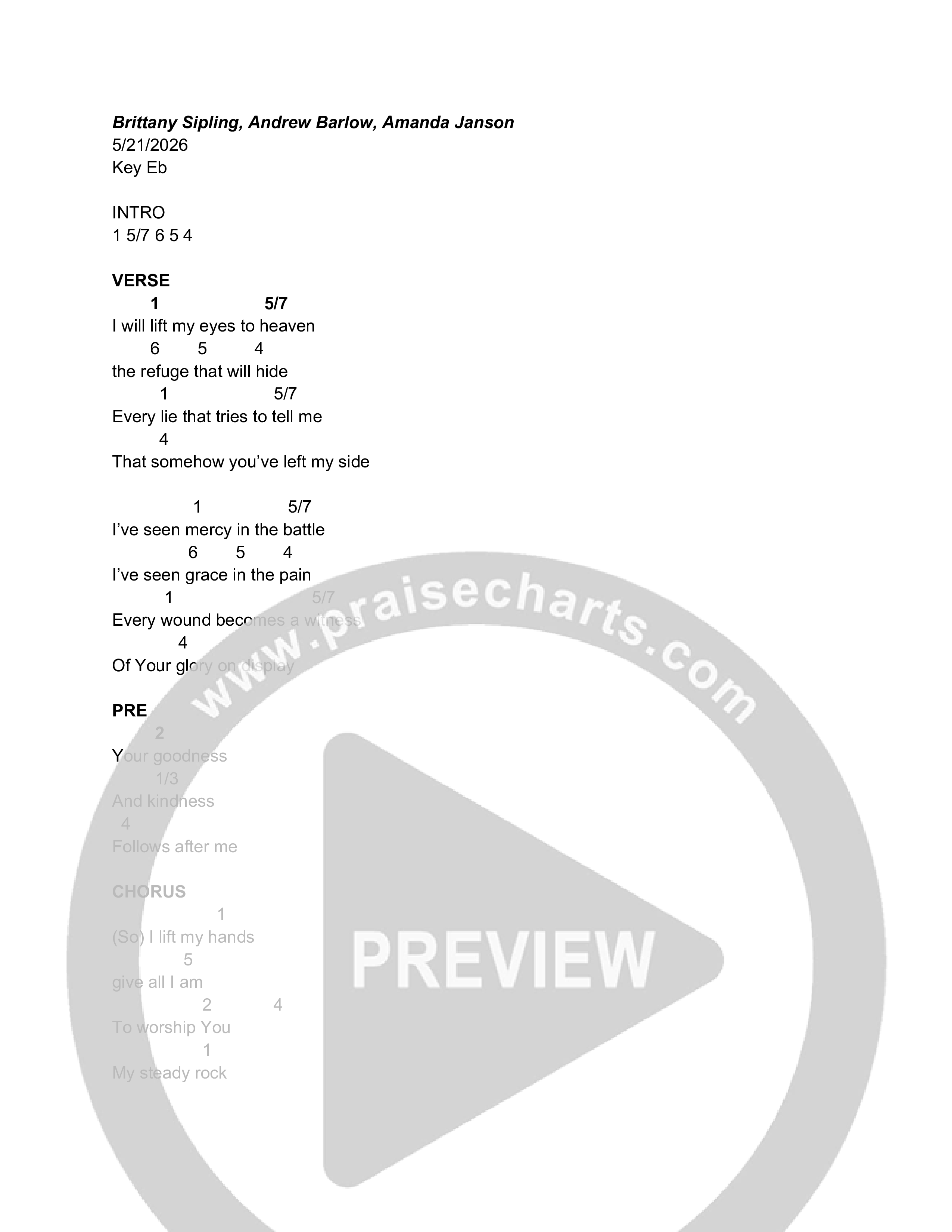 Honor You Chord Chart (Brittany Sipling)