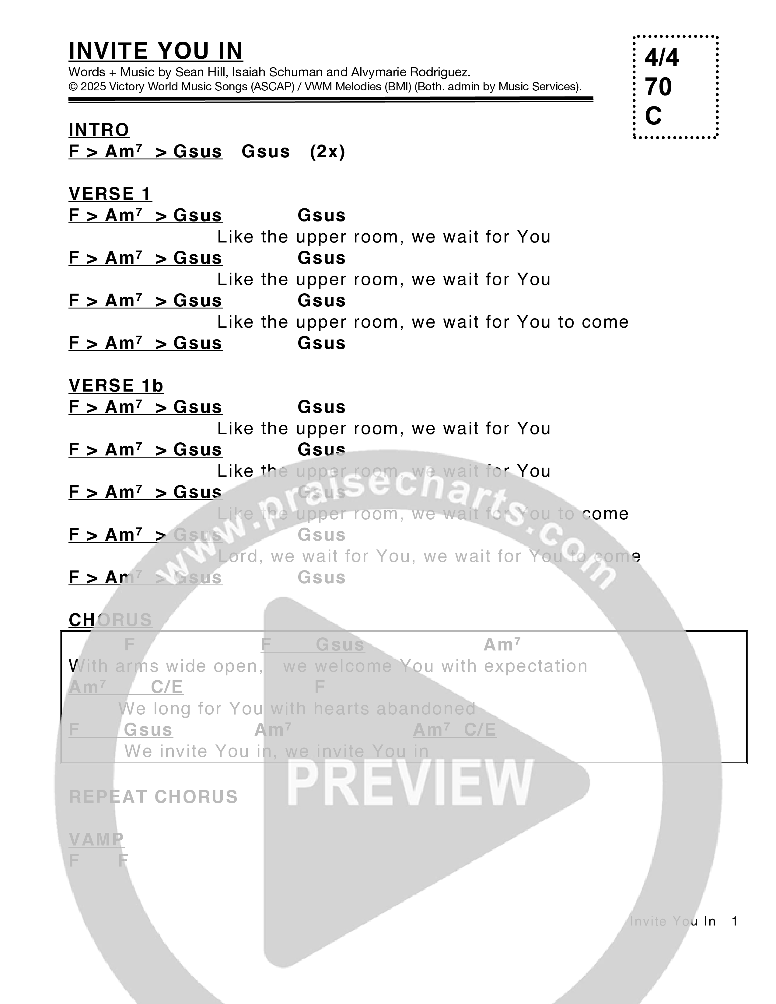Invite You In Chord Chart (Victory House Worship)