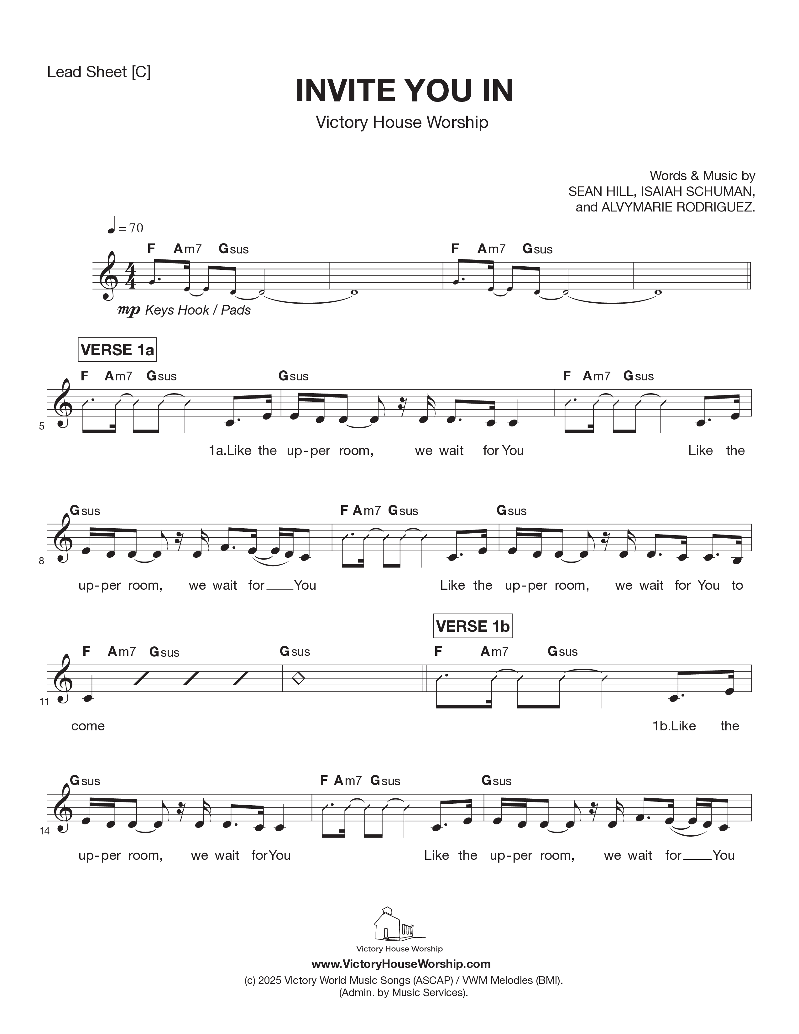 Invite You In Lead Sheet Melody (Victory House Worship)