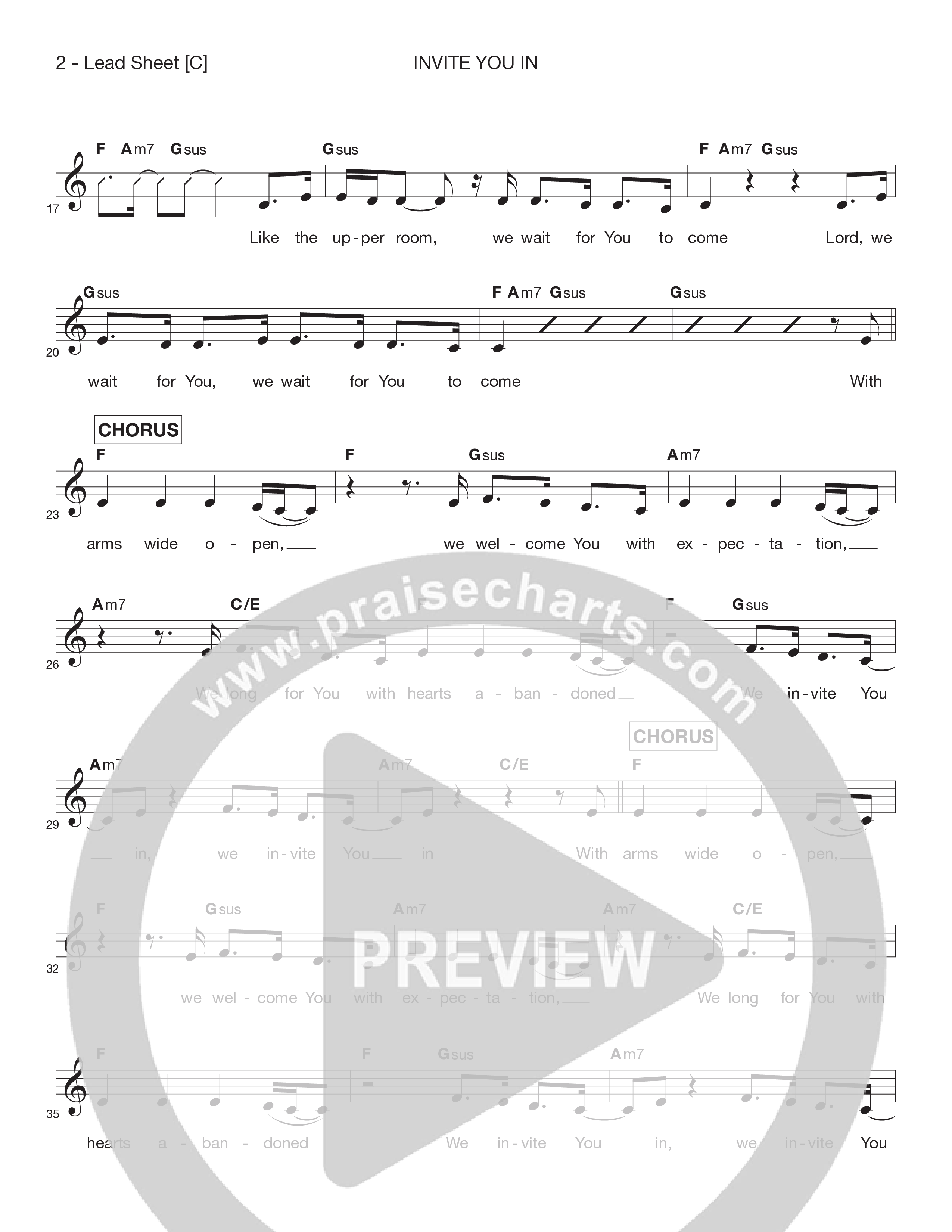 Invite You In Lead Sheet Melody (Victory House Worship)