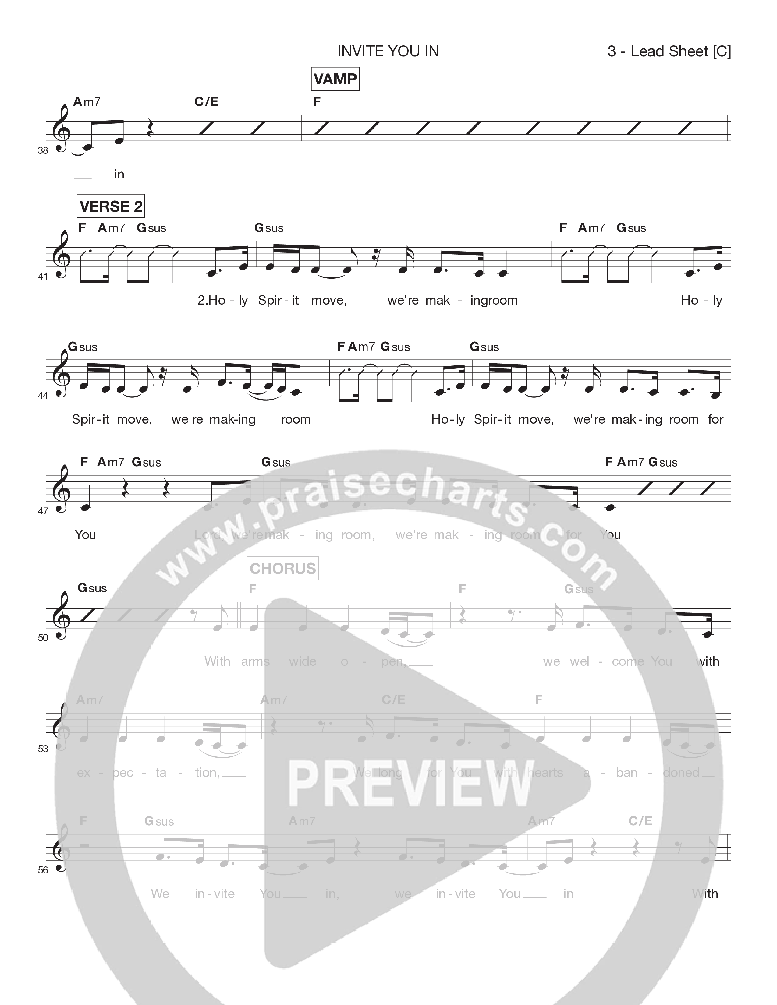 Invite You In Lead Sheet Melody (Victory House Worship)