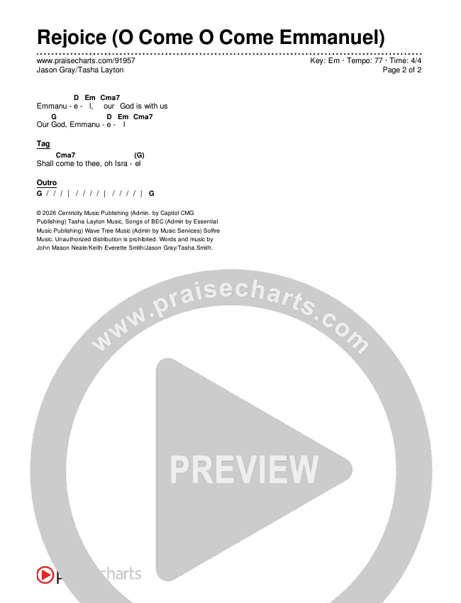 Rejoice (O Come O Come Emmanuel) Chords & Lyrics (Jason Gray / Tasha Layton)