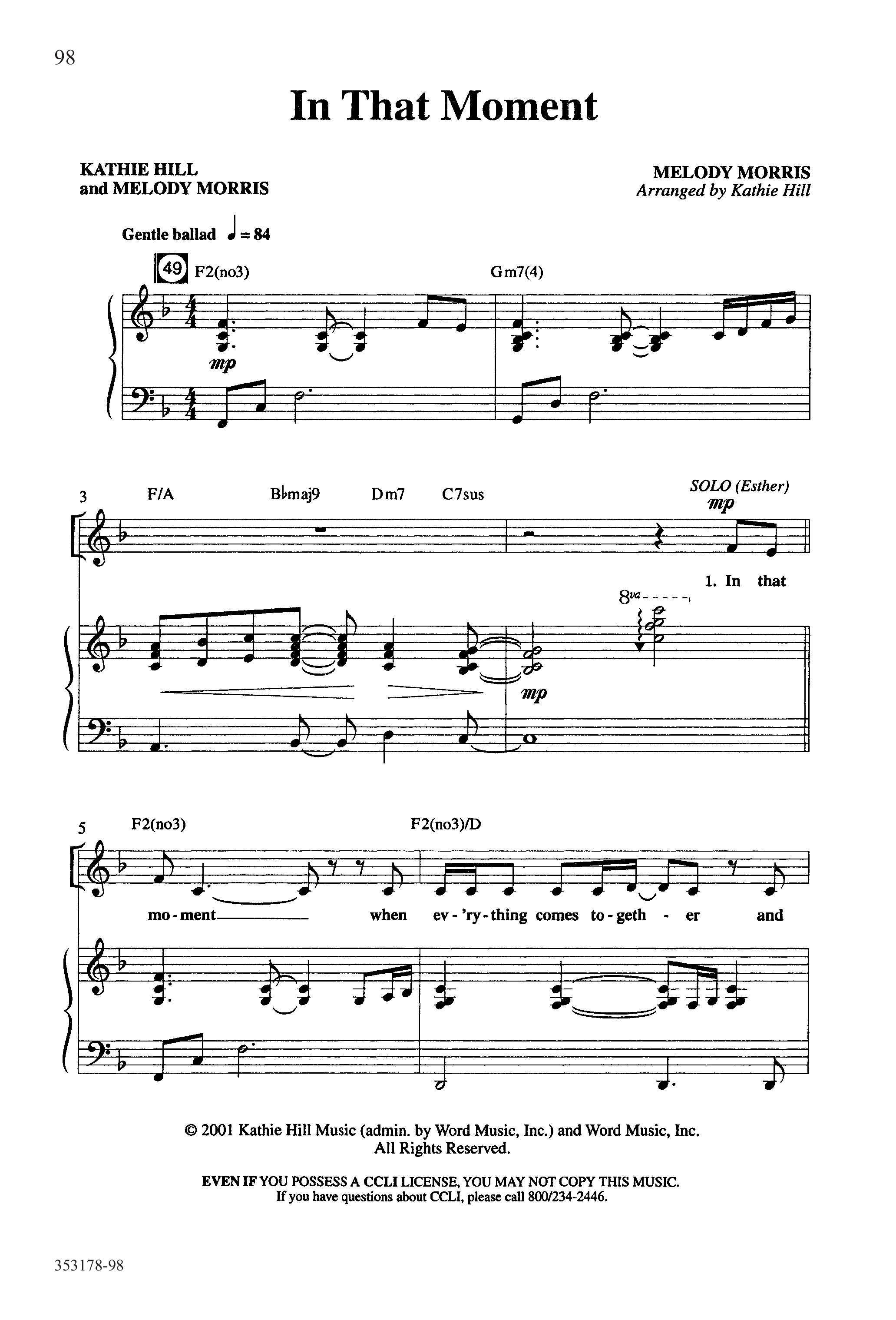 Esther-Ordinary Faith (17 Song Choral Collection) Song 16 (Piano SATB) (Word Music Choral / Arr. Kathie Hill)