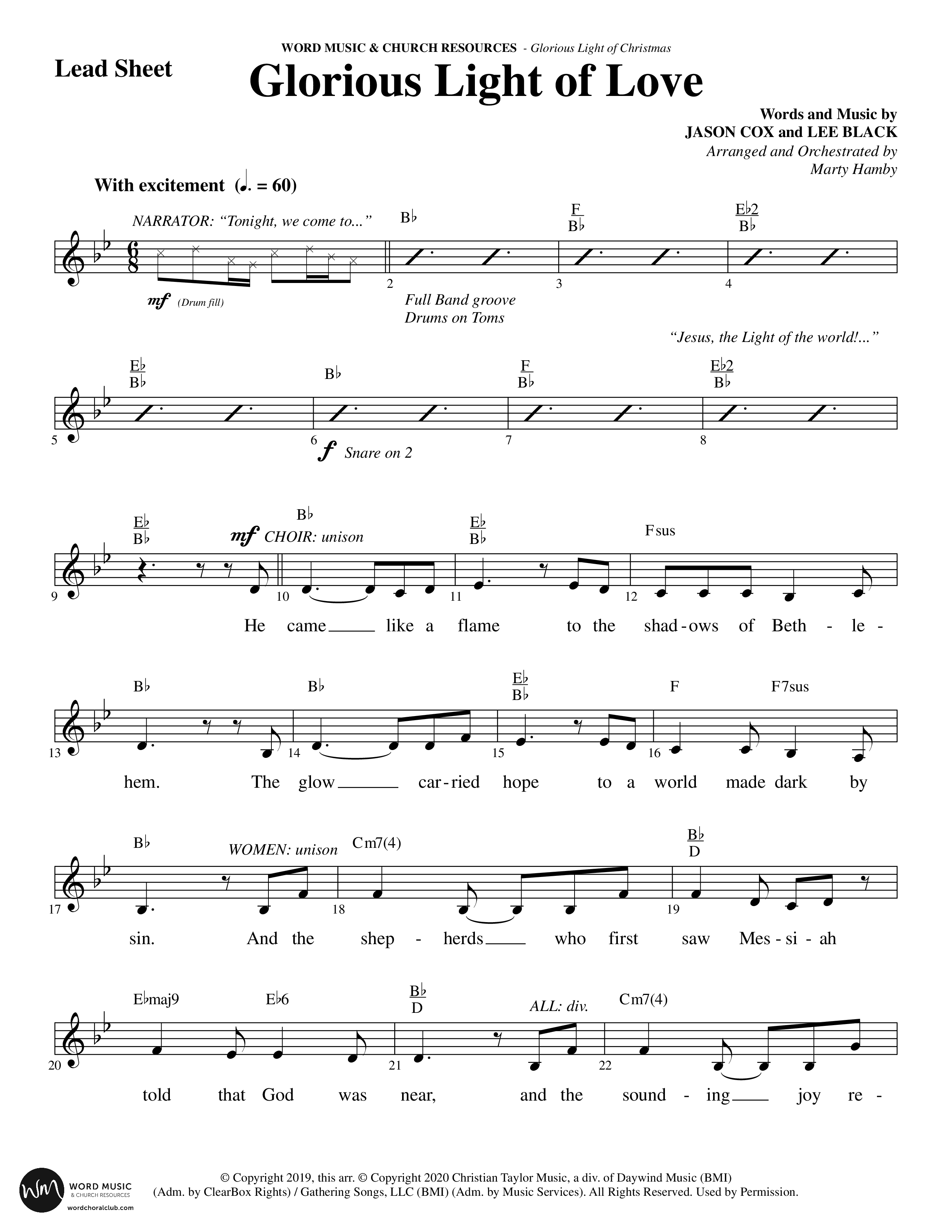 Glorious Light Of Christmas (9 Song Choral Collection) Song 2 (Lead & Chords) (Word Music Choral / Arr. Marty Hamby)