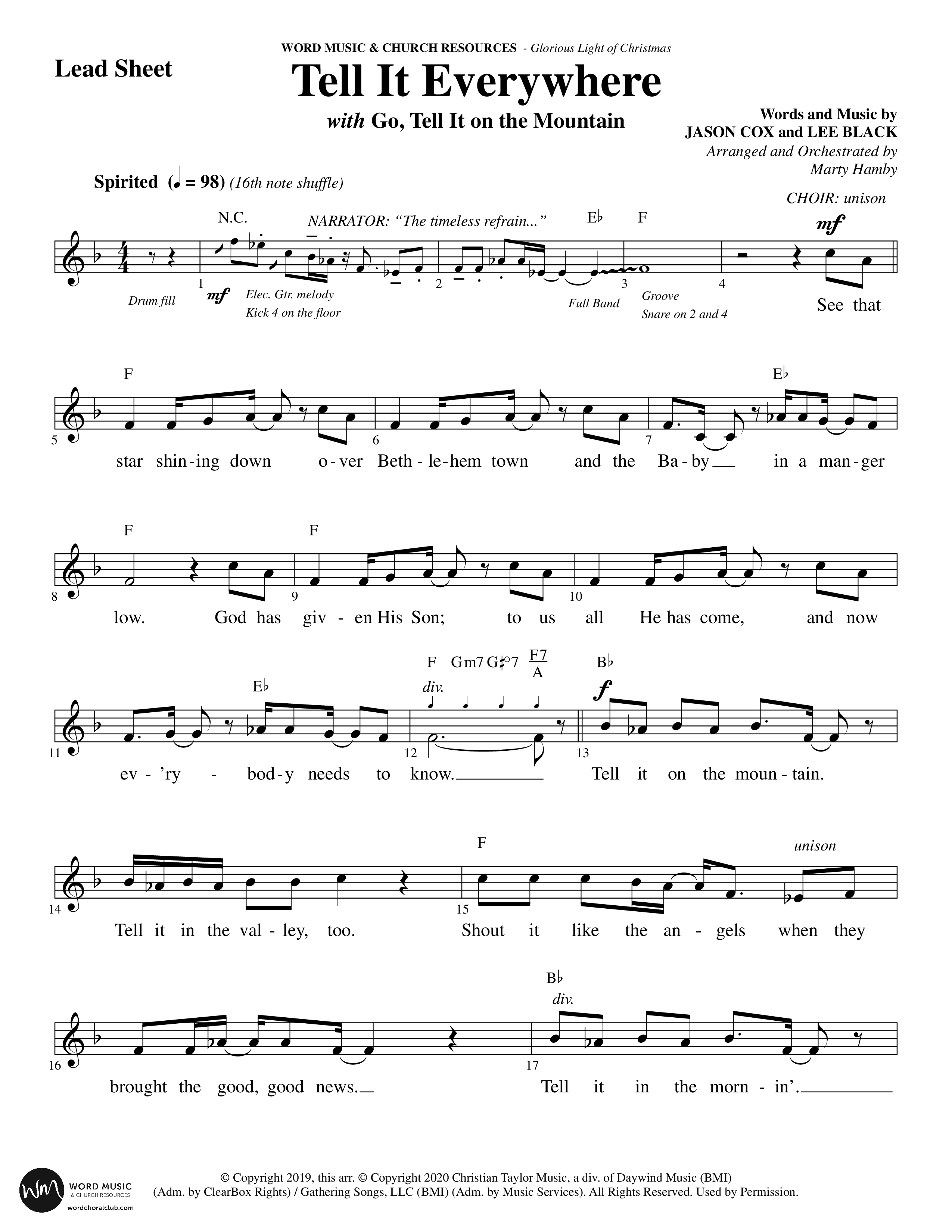 Glorious Light Of Christmas (9 Song Choral Collection) Song 6 (Lead & Chords) (Word Music Choral / Arr. Marty Hamby)