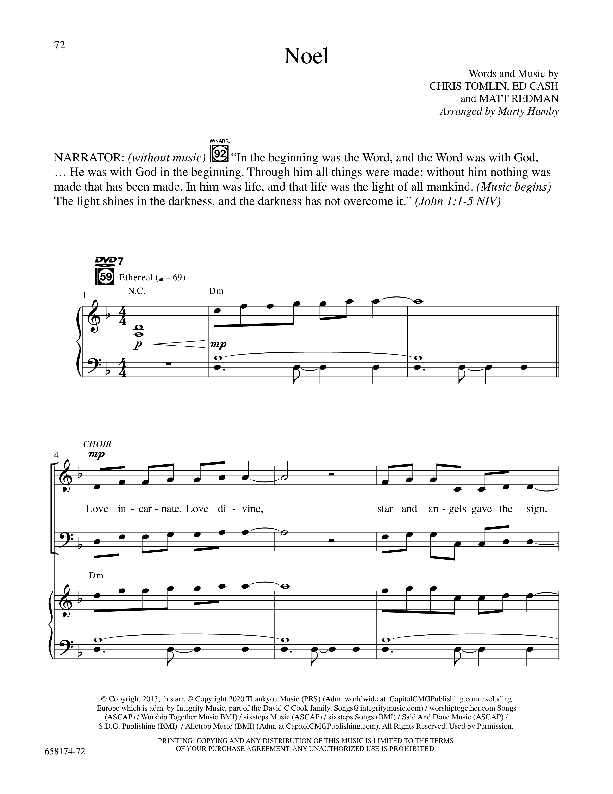 Glorious Light Of Christmas (9 Song Choral Collection) Song 7 (Piano SATB) (Word Music Choral / Arr. Marty Hamby)