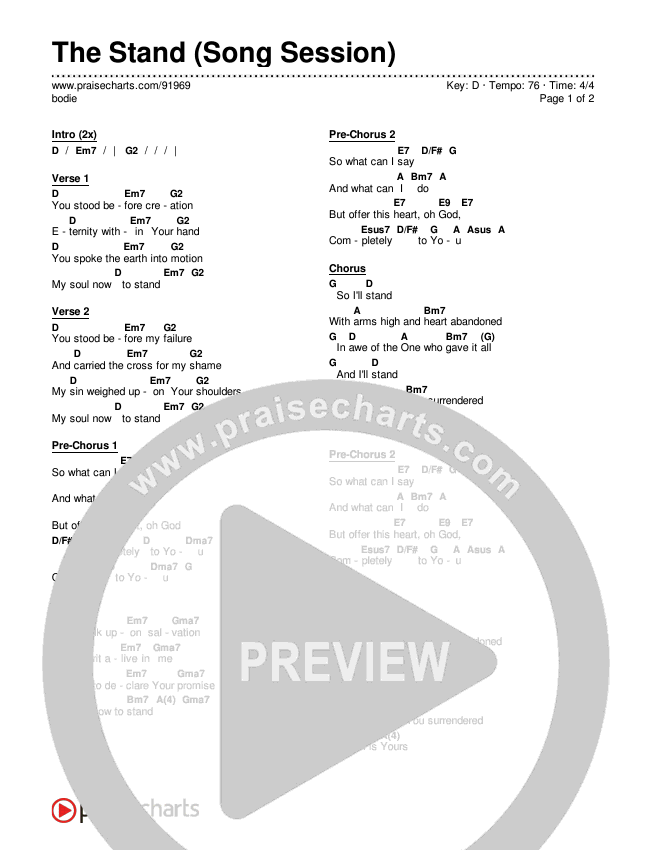 The Stand (Song Session) Chords & Lyrics (bodie)