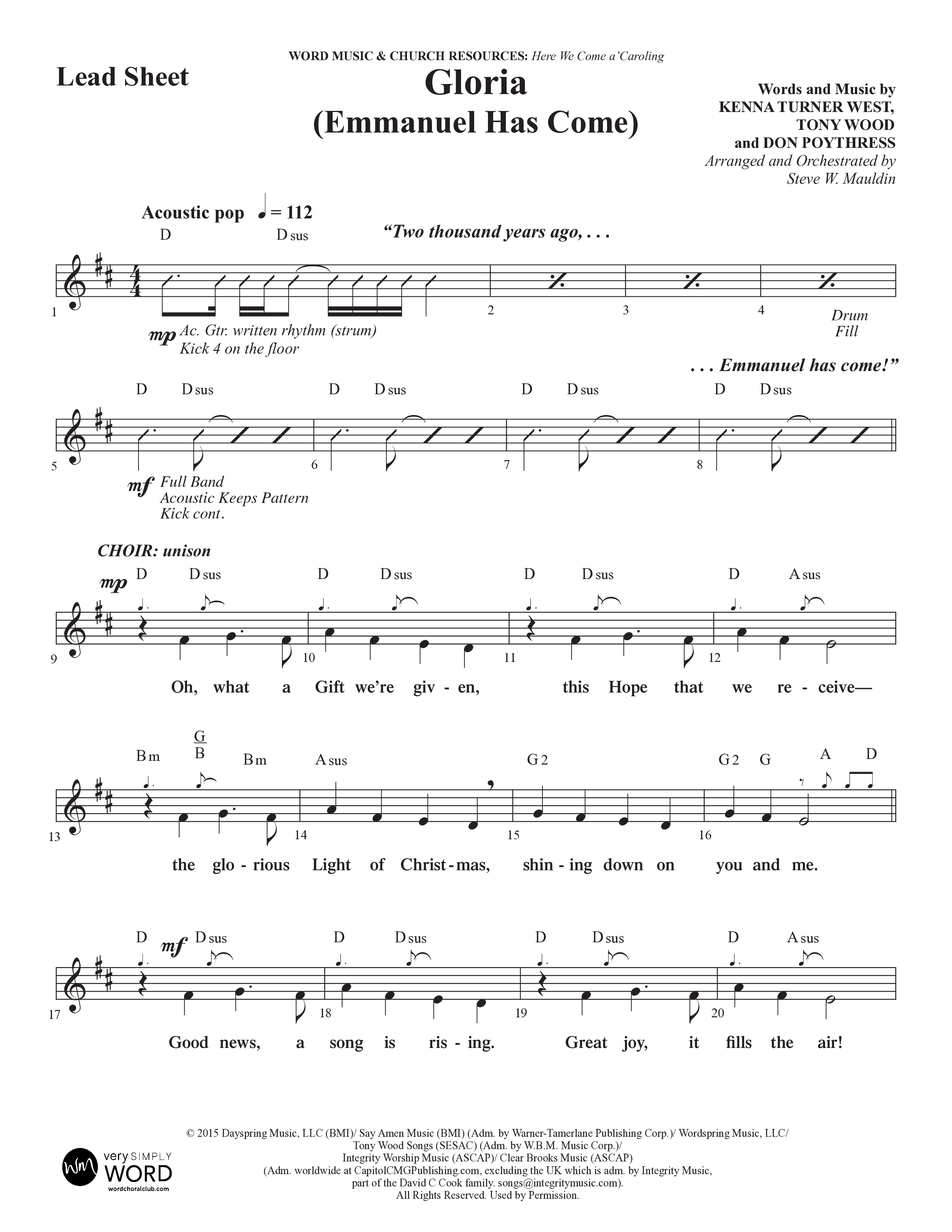 Here We Come a'Caroling (5 Song Choral Collection) Song 2 (Lead & Chords) (Word Music Choral)