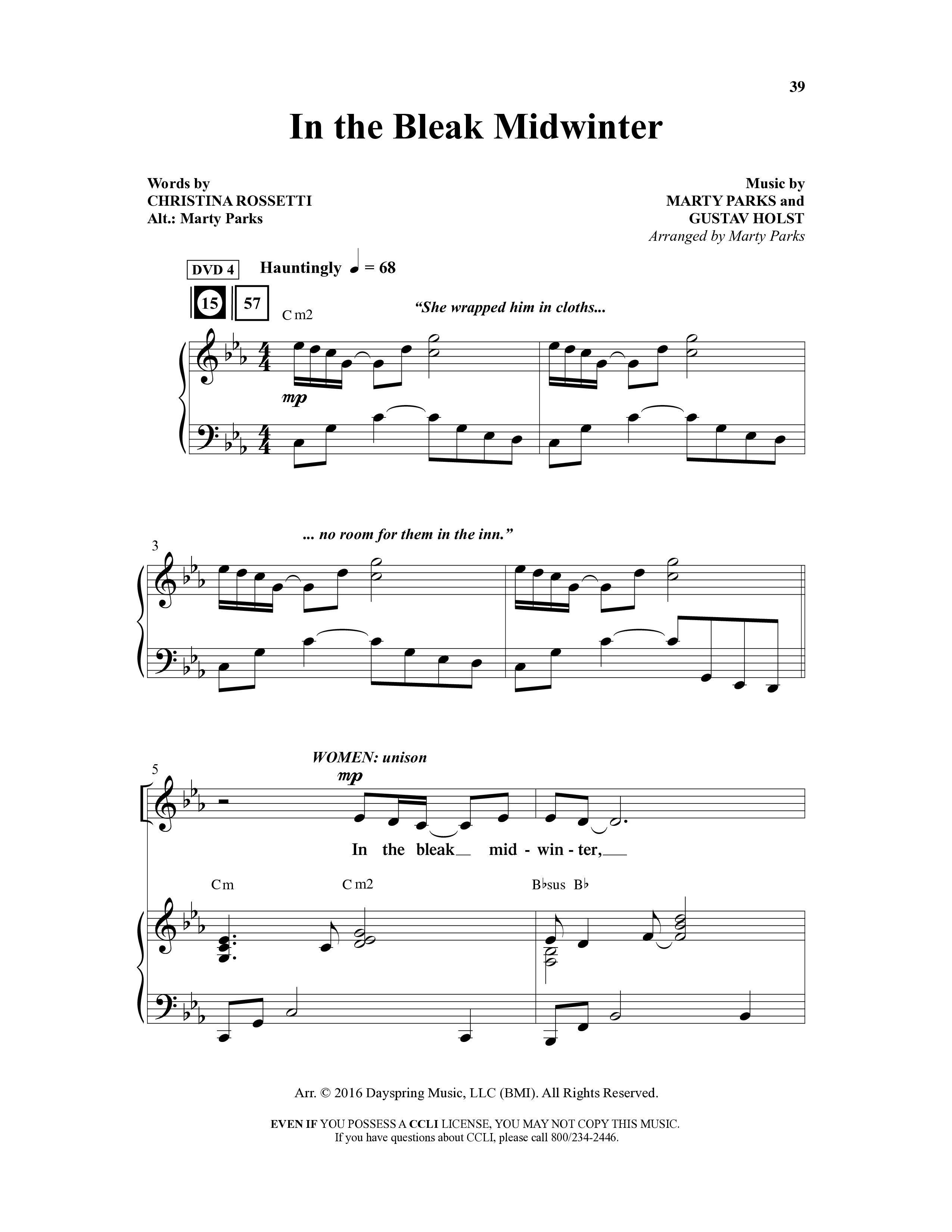 Holding On To Christmas (9 Song Choral Collection) Song 4 (Piano SATB) (Word Music Choral / Arr. Marty Parks)