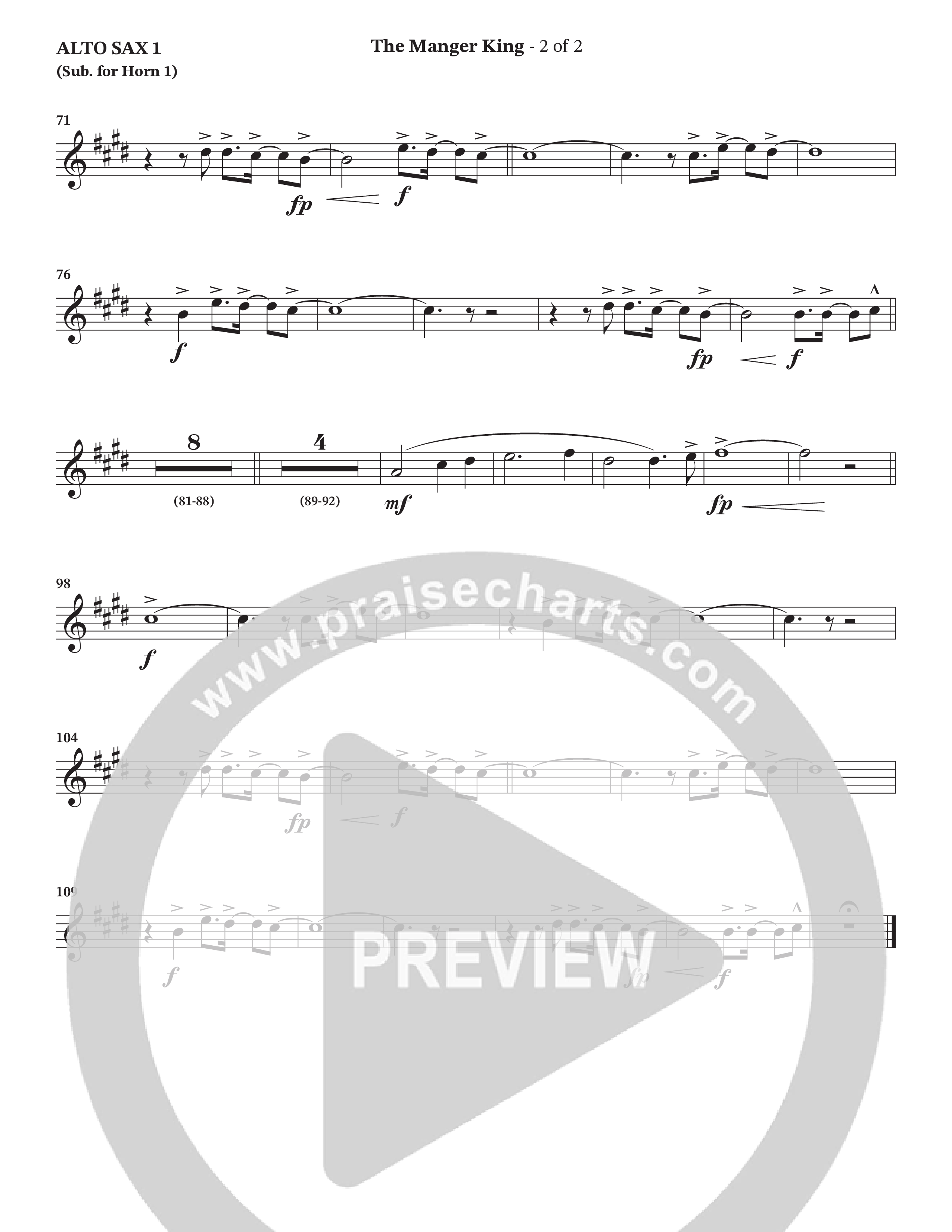 The Manger King (Choral Anthem SATB) Alto Sax (Prestonwood Worship / Arr. Jonathan Walker)