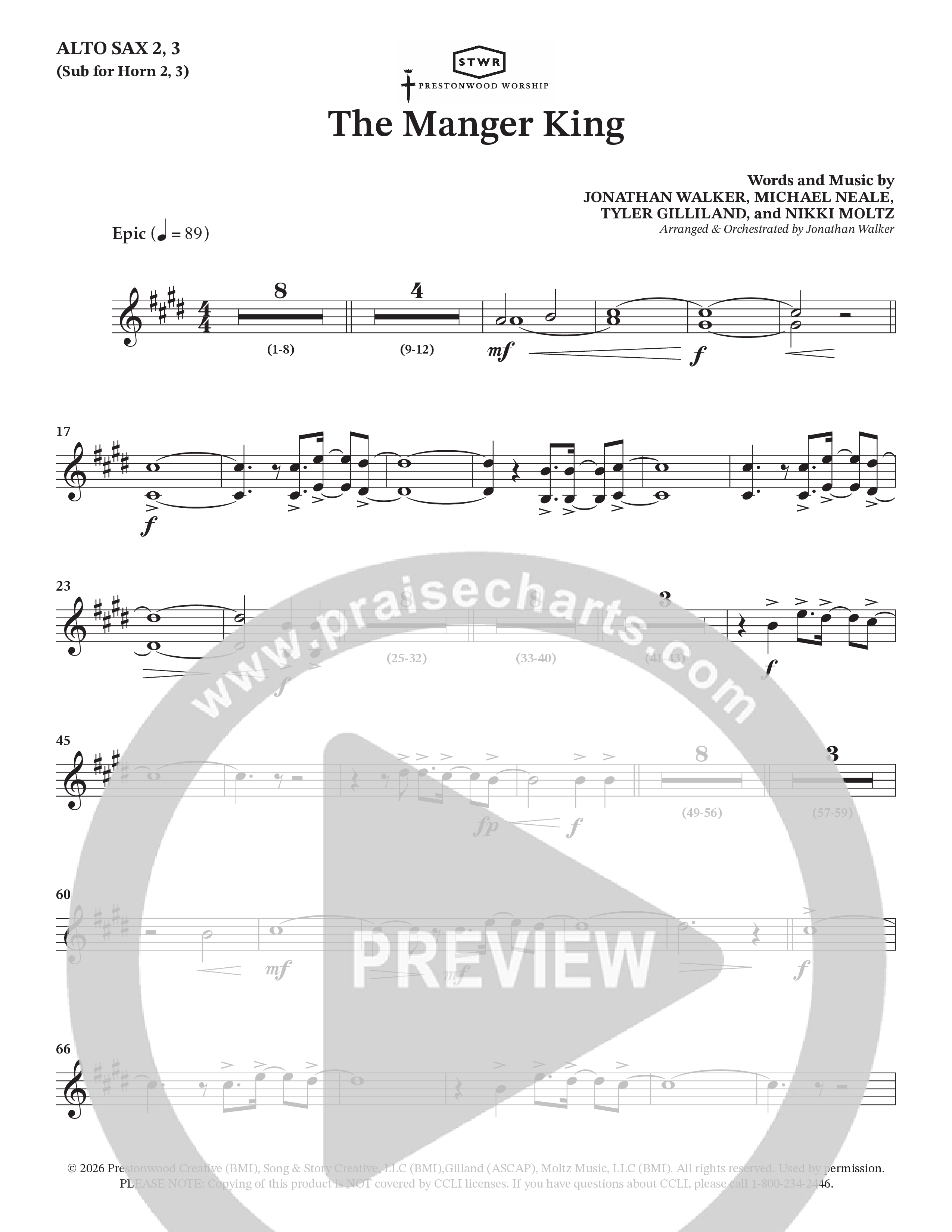 The Manger King (Choral Anthem SATB) Alto Sax (Prestonwood Worship / Arr. Jonathan Walker)