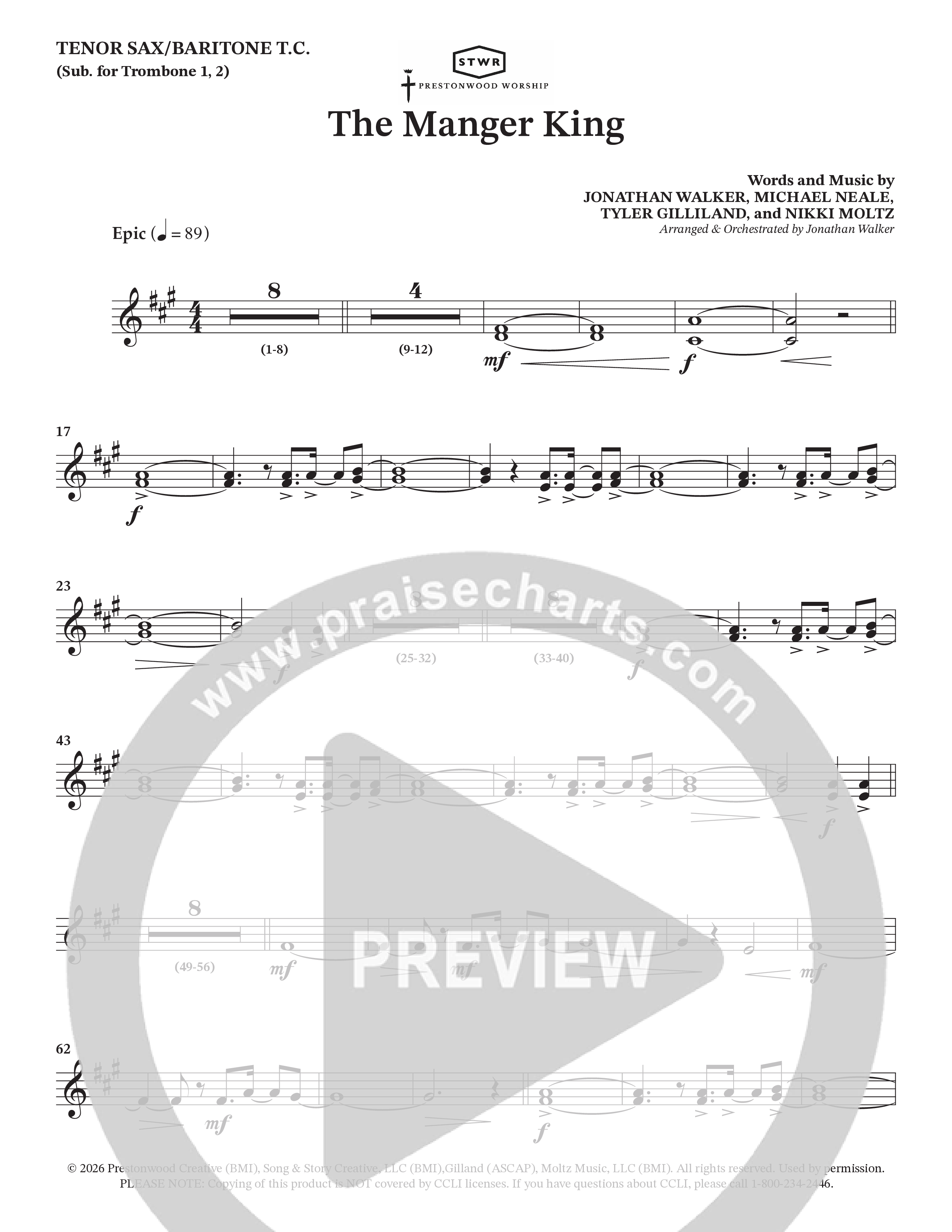 The Manger King (Choral Anthem SATB) Baritone TC (Prestonwood Worship / Arr. Jonathan Walker)