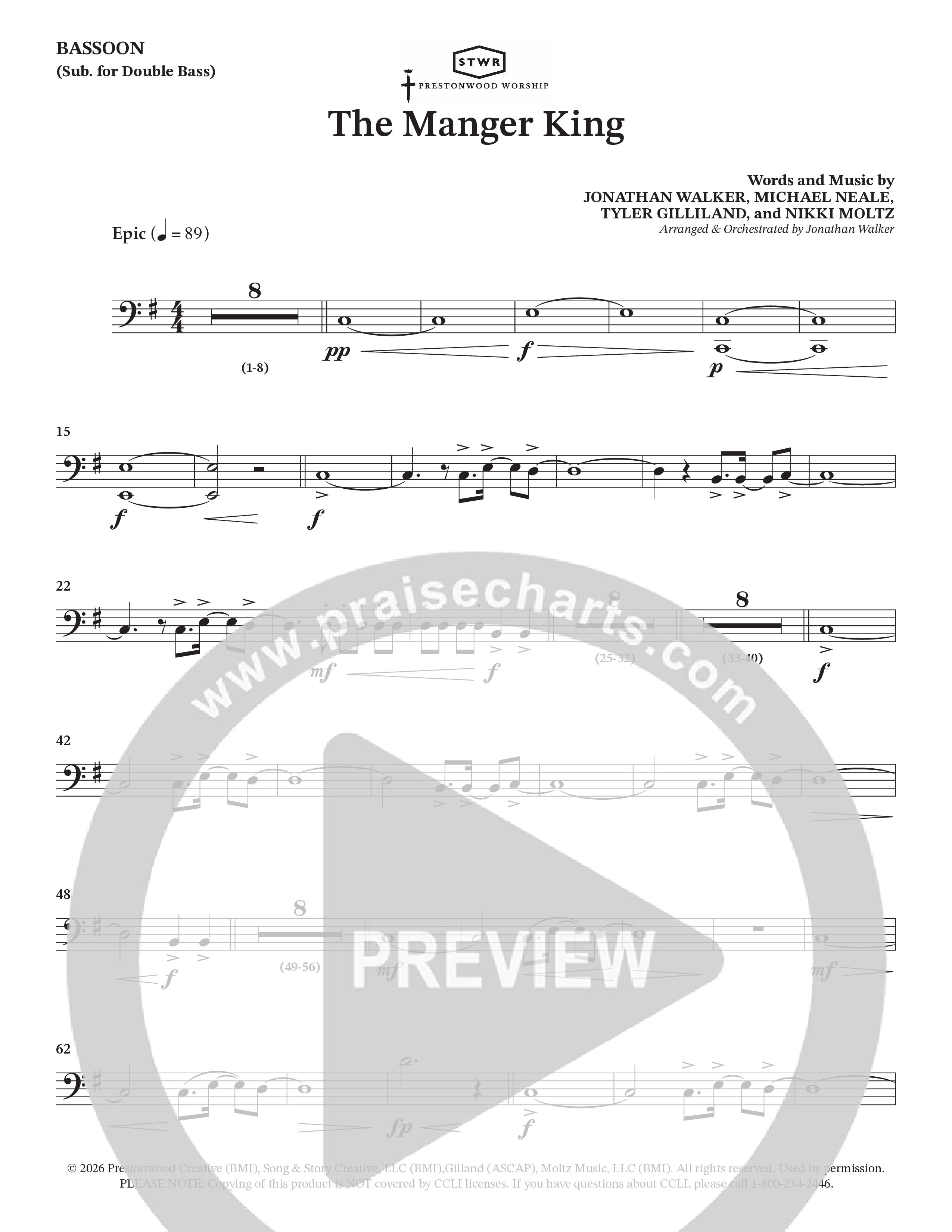 The Manger King (Choral Anthem SATB) Bassoon (Prestonwood Worship / Arr. Jonathan Walker)
