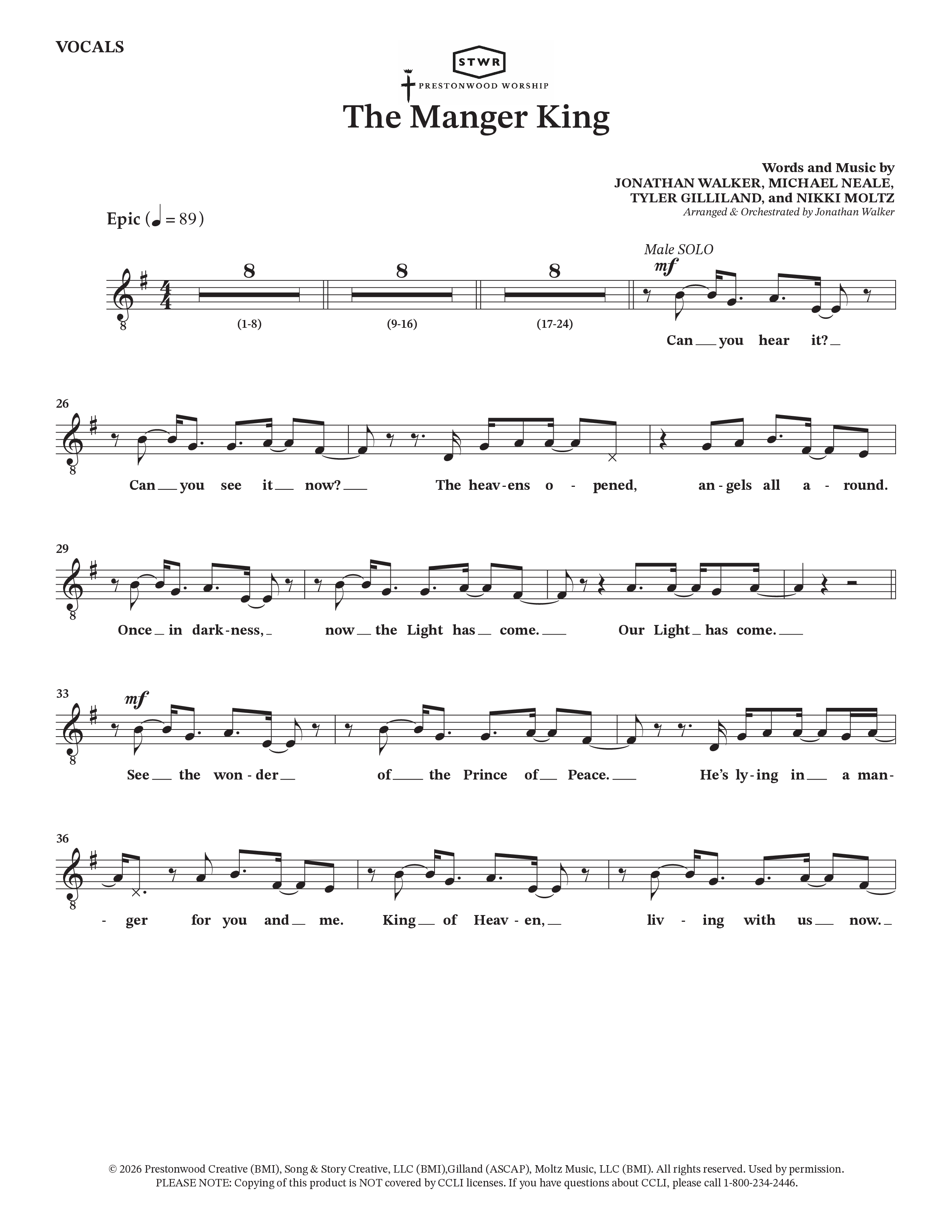 The Manger King (Choral Anthem SATB) Choir Sheet (Prestonwood Worship / Arr. Jonathan Walker)