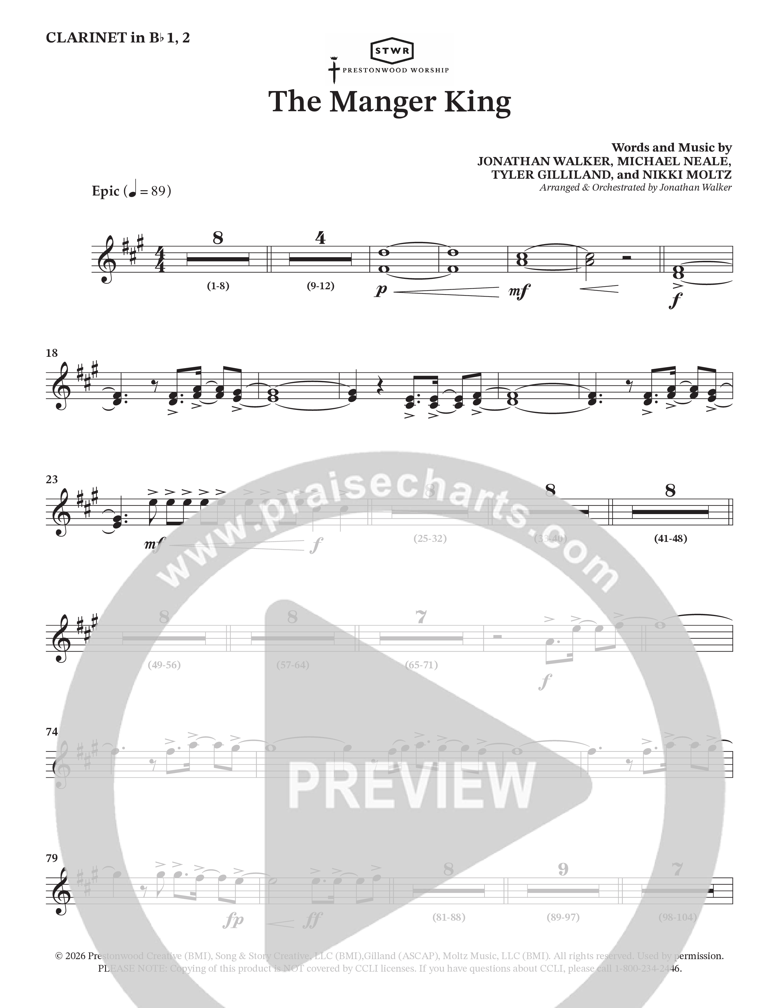 The Manger King (Choral Anthem SATB) Clarinet 1/2 (Prestonwood Worship / Arr. Jonathan Walker)