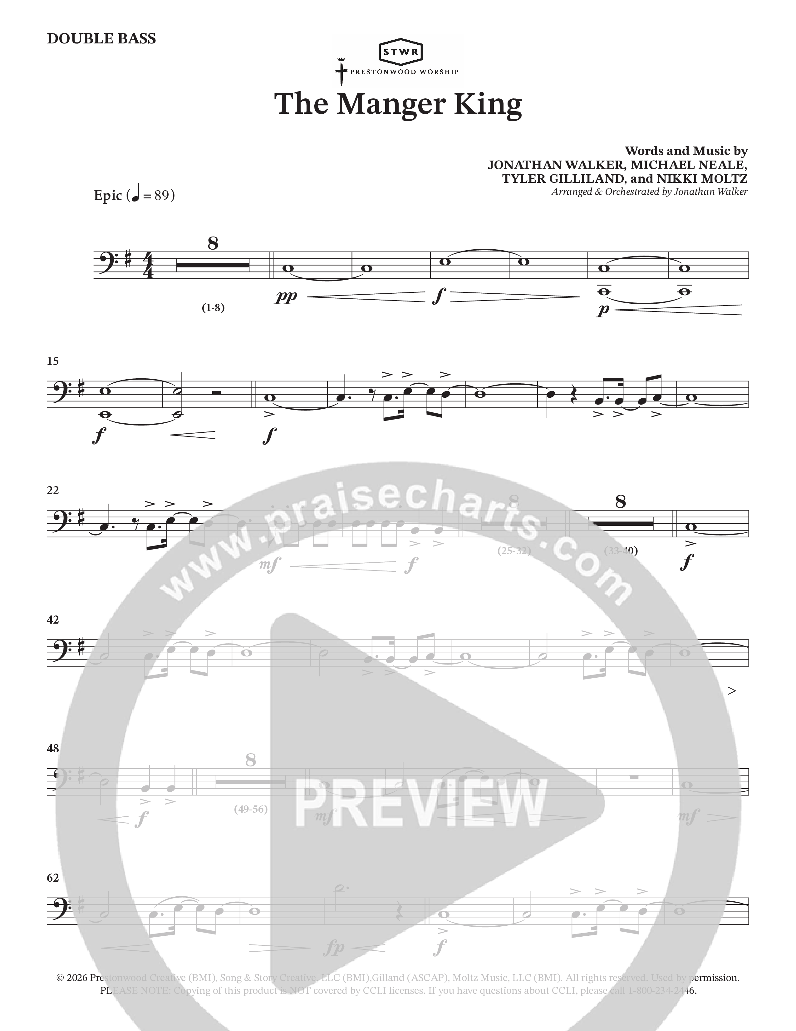 The Manger King (Choral Anthem SATB) Double Bass (Prestonwood Worship / Arr. Jonathan Walker)