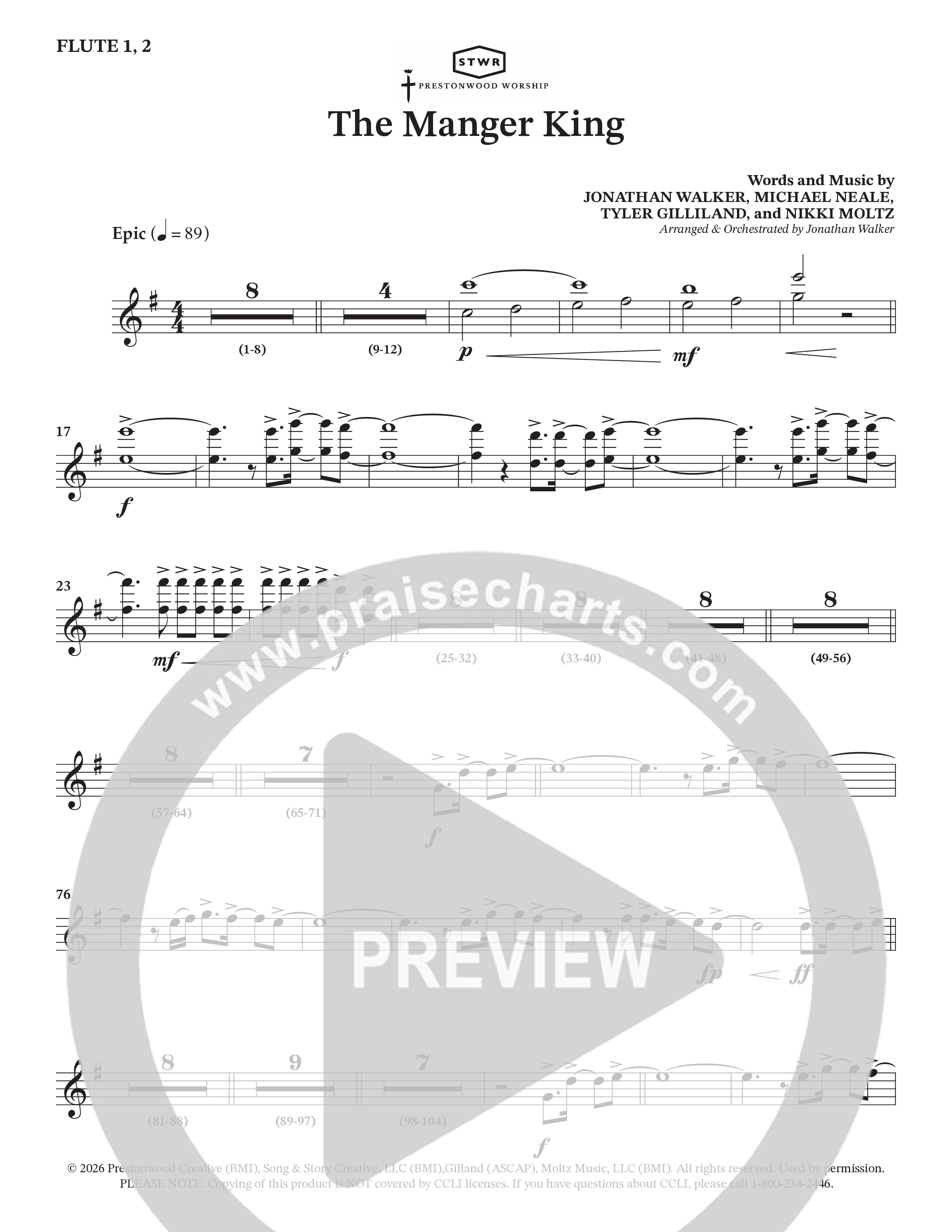 The Manger King (Choral Anthem SATB) Flute 1/2 (Prestonwood Worship / Arr. Jonathan Walker)