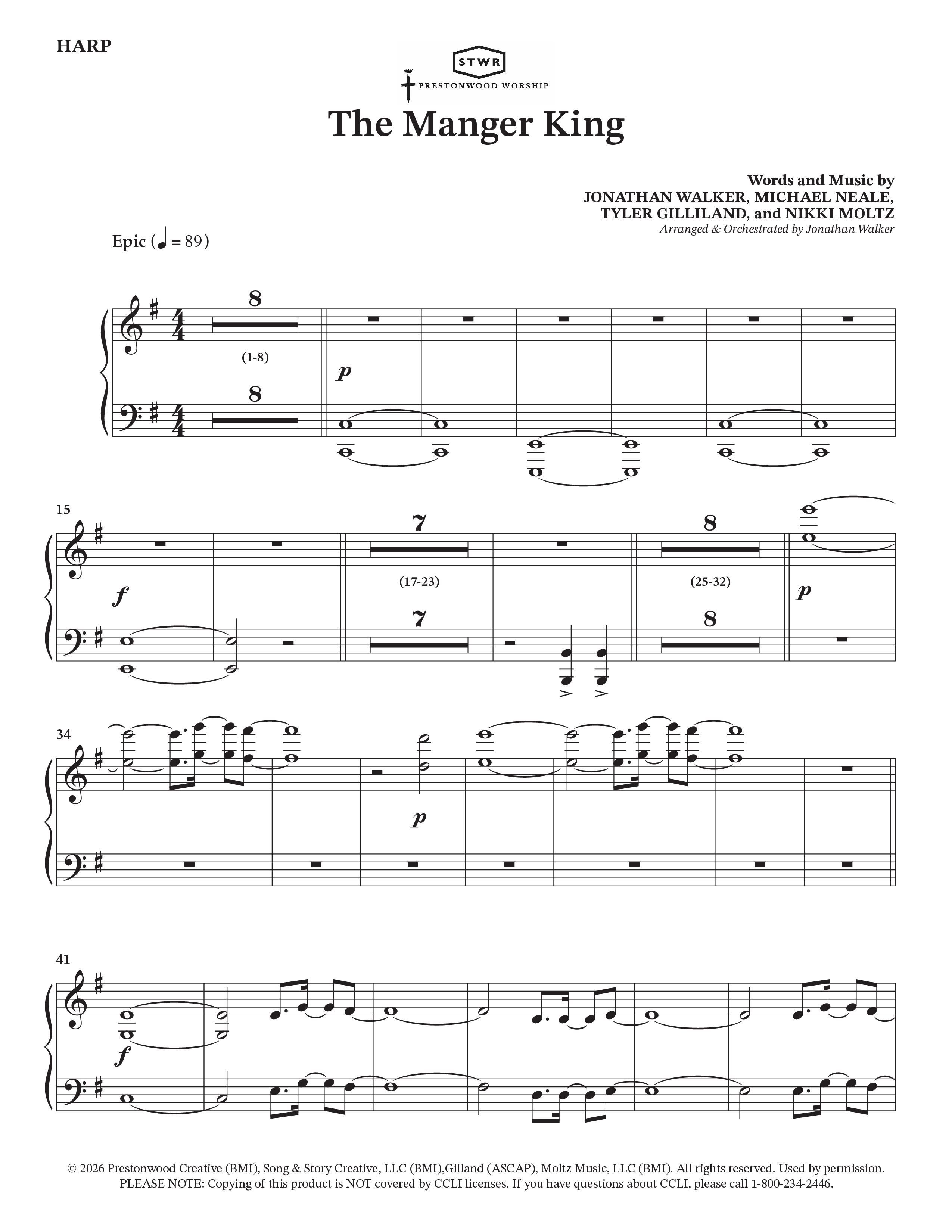 The Manger King (Choral Anthem SATB) Harp (Prestonwood Worship / Arr. Jonathan Walker)