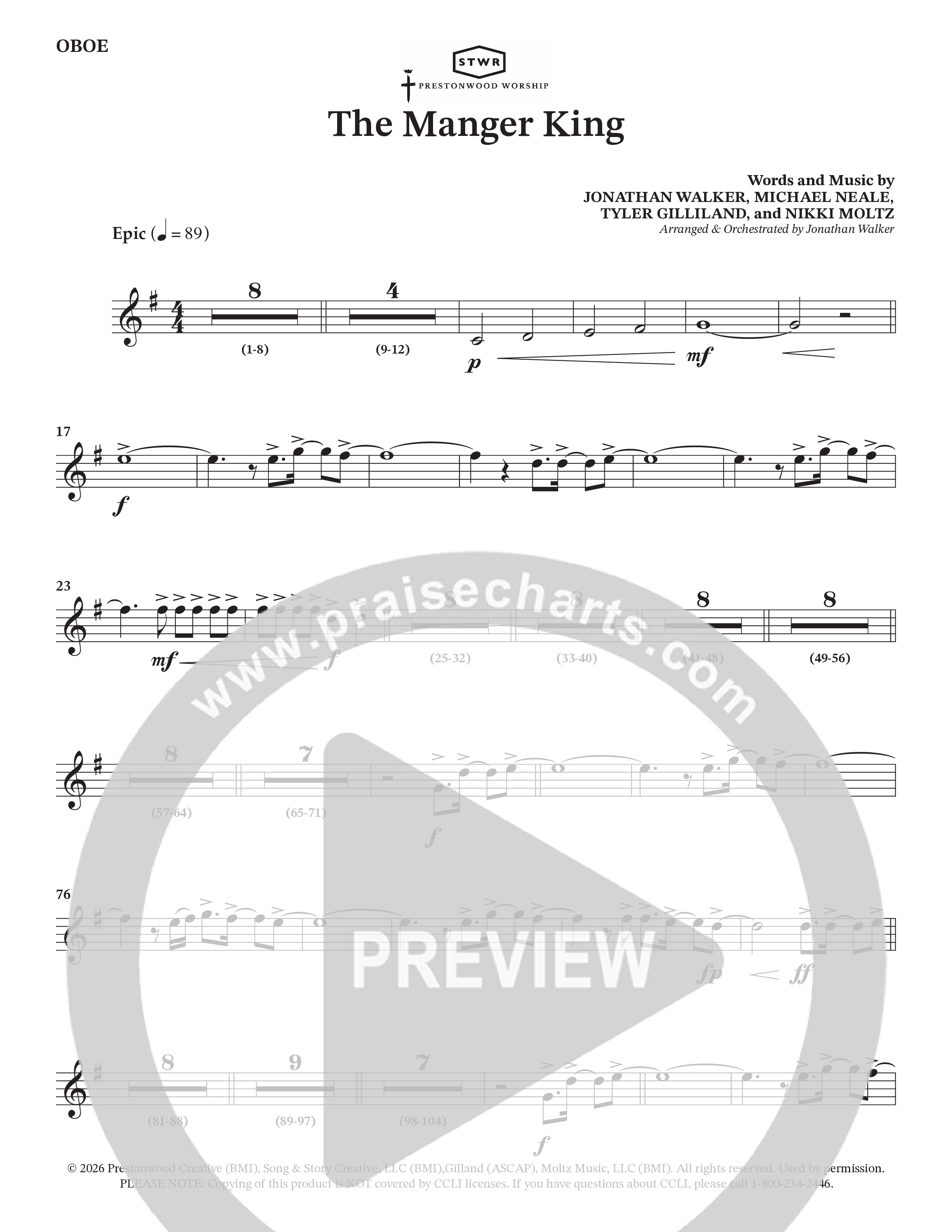 The Manger King (Choral Anthem SATB) Oboe (Prestonwood Worship / Arr. Jonathan Walker)