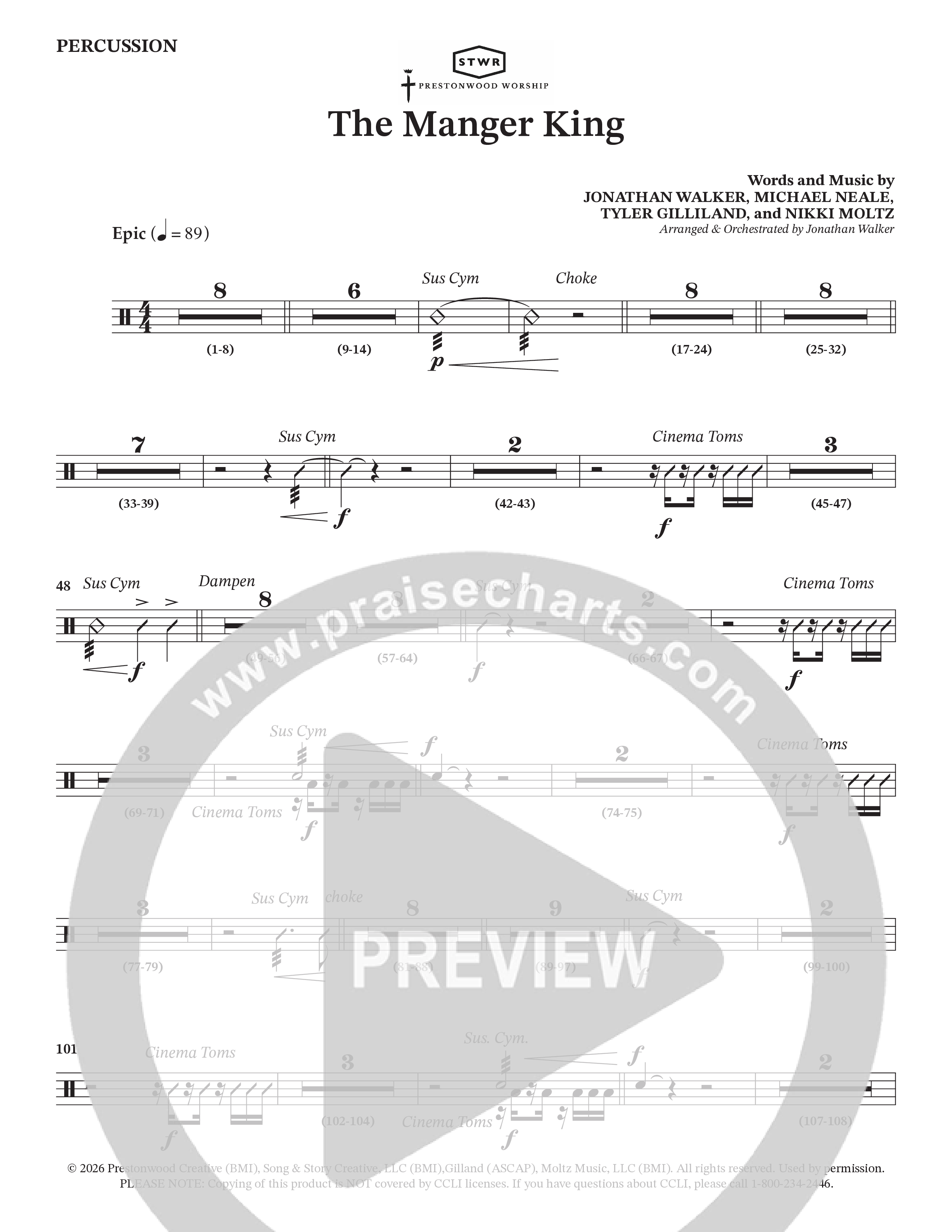 The Manger King (Choral Anthem SATB) Percussion (Prestonwood Worship / Arr. Jonathan Walker)