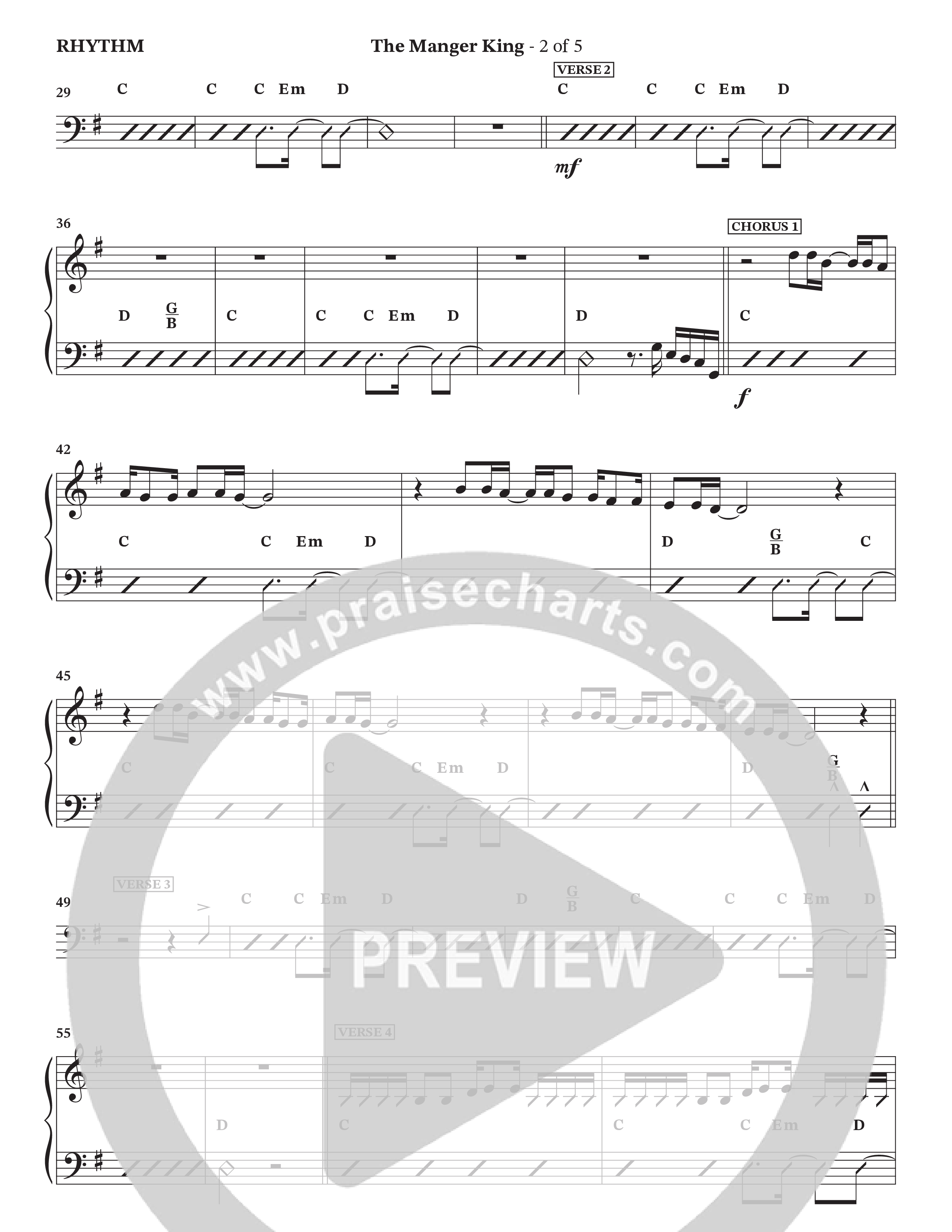 The Manger King (Choral Anthem SATB) Rhythm Chart (Prestonwood Worship / Arr. Jonathan Walker)