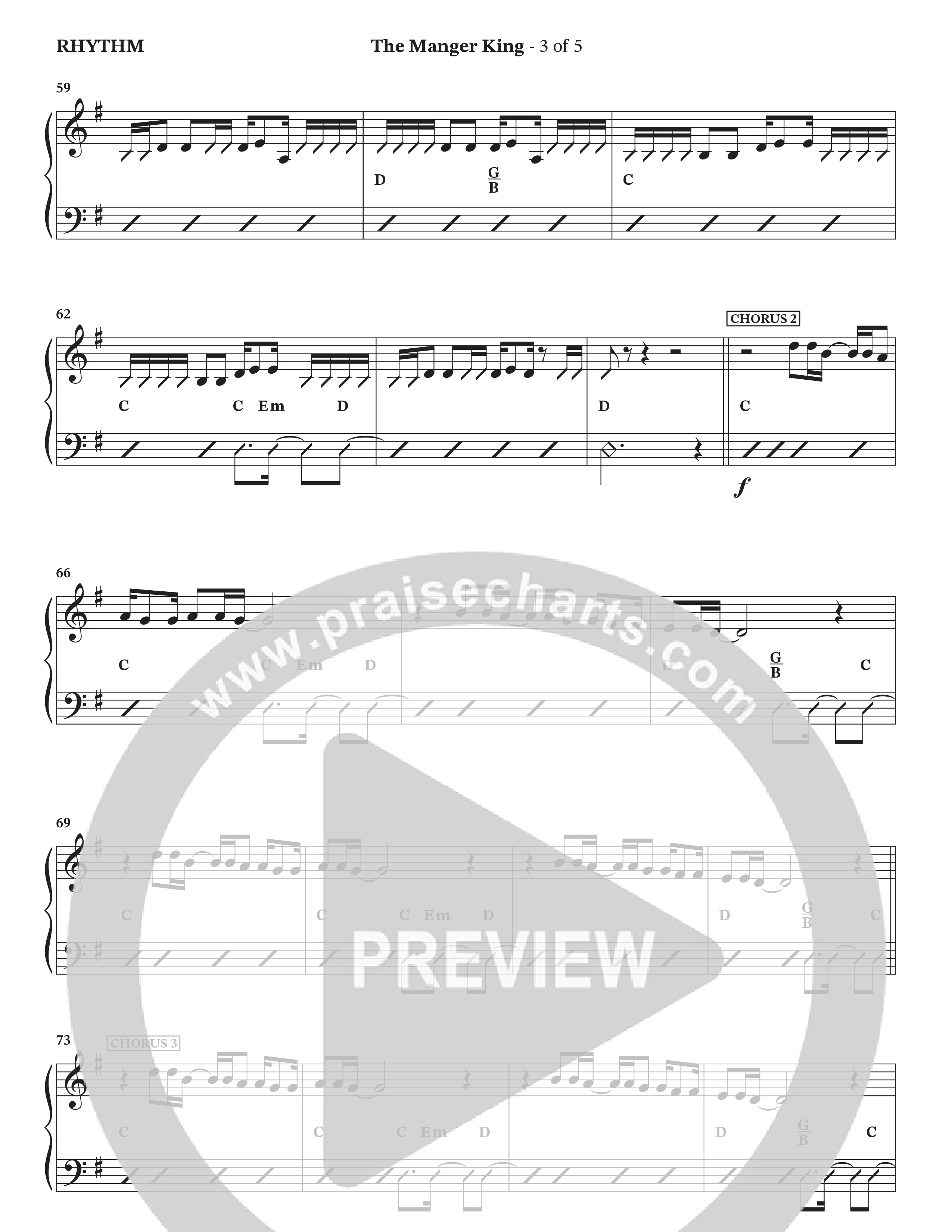 The Manger King (Choral Anthem SATB) Rhythm Chart (Prestonwood Worship / Arr. Jonathan Walker)