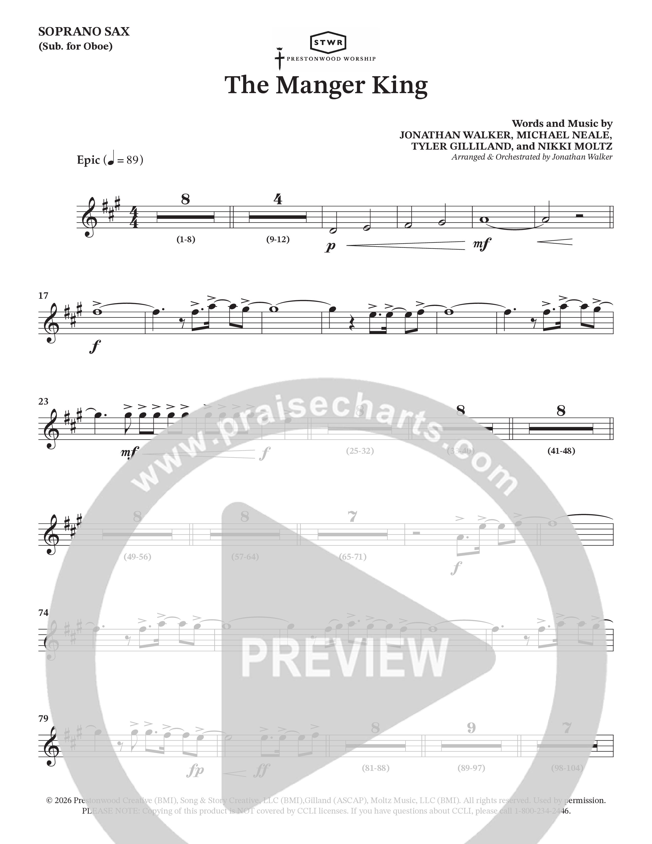 The Manger King (Choral Anthem SATB) Soprano Sax (Prestonwood Worship / Arr. Jonathan Walker)