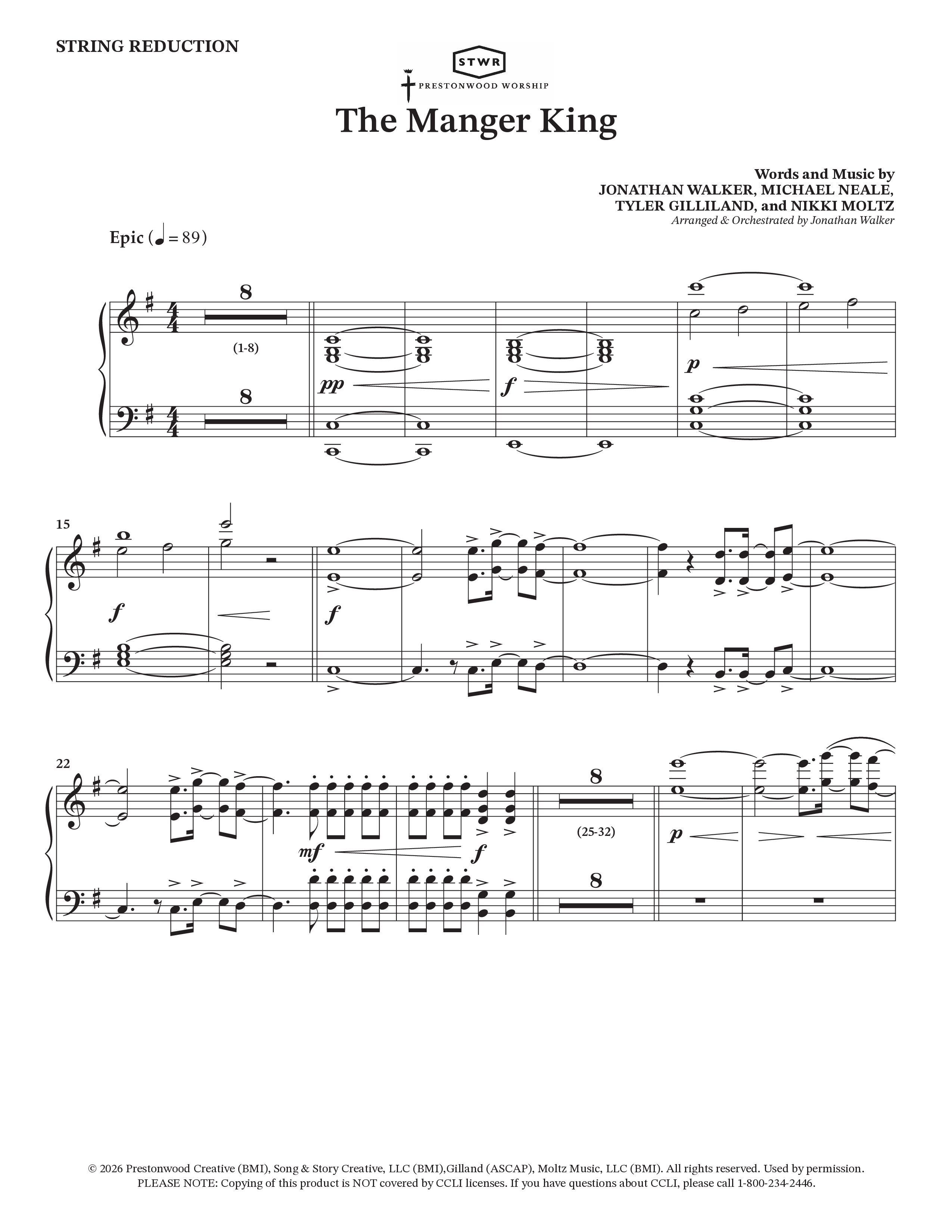 The Manger King (Choral Anthem SATB) String Reduction (Prestonwood Worship / Arr. Jonathan Walker)