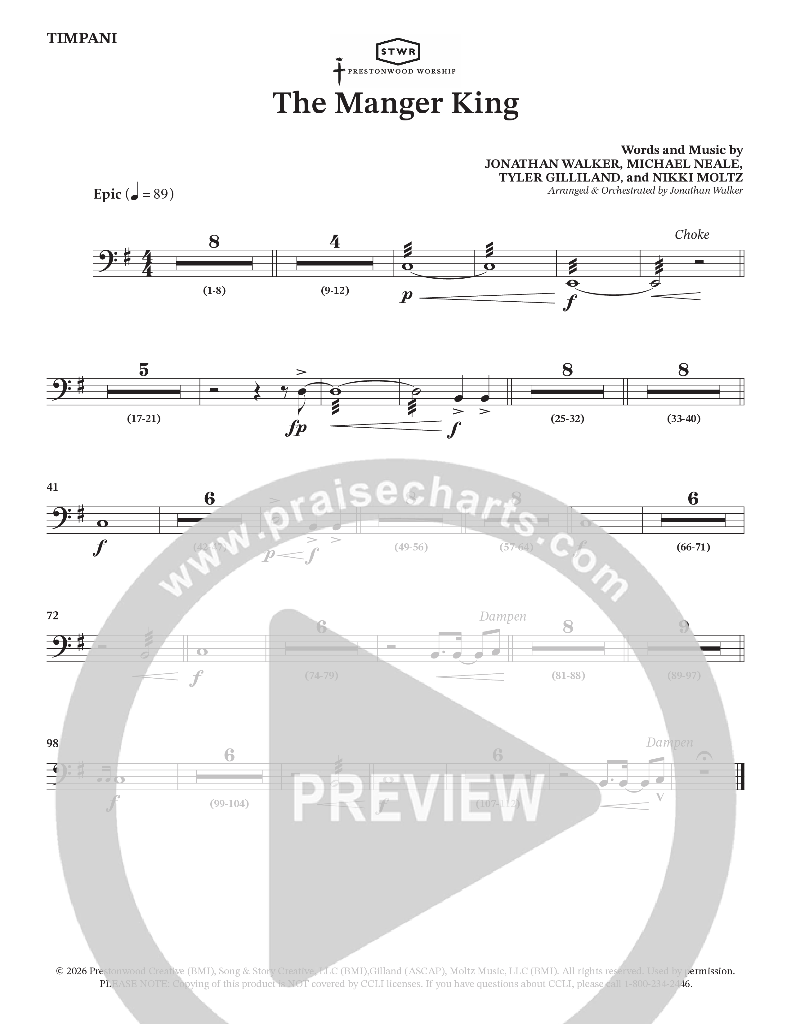 The Manger King (Choral Anthem SATB) Timpani (Prestonwood Worship / Arr. Jonathan Walker)
