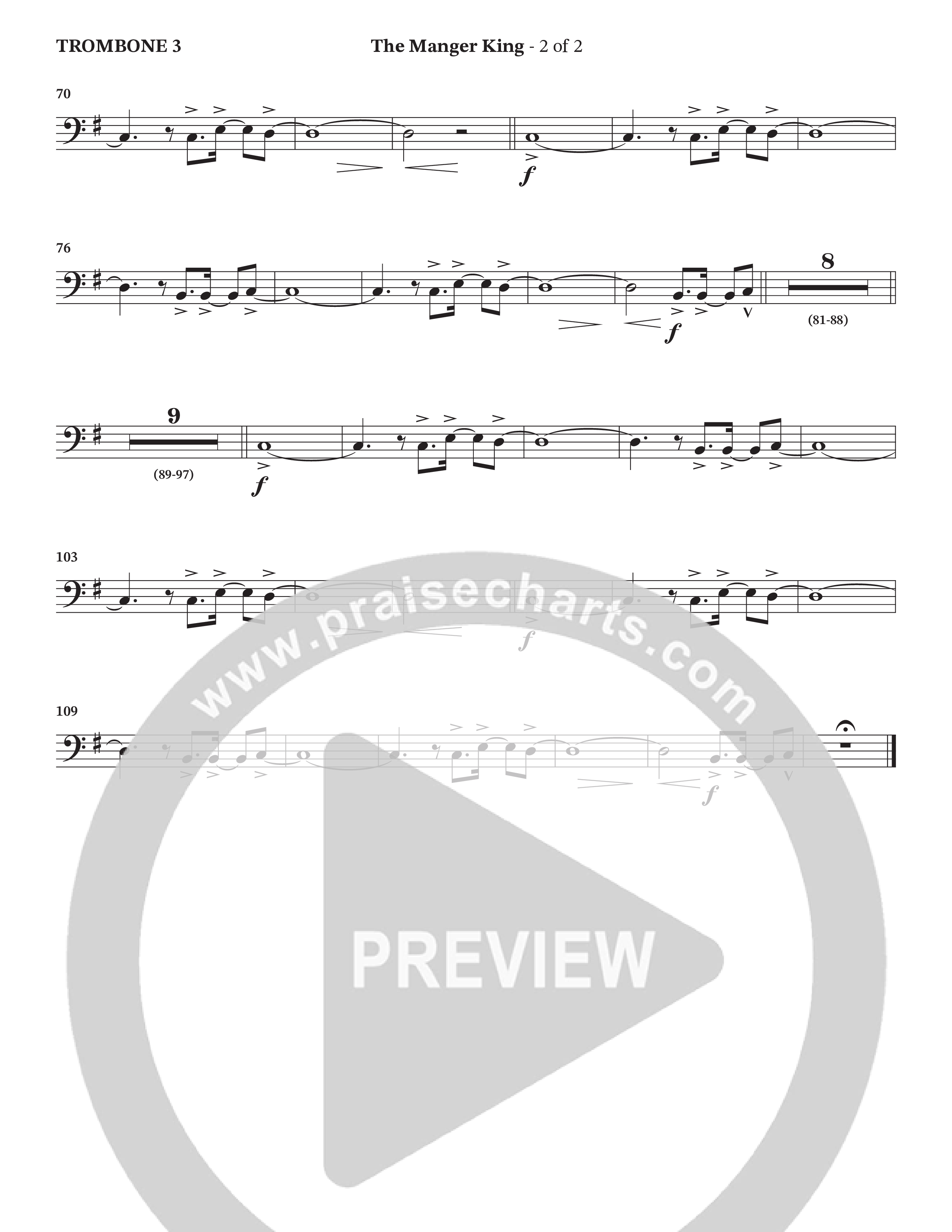 The Manger King (Choral Anthem SATB) Trombone 3 (Prestonwood Worship / Arr. Jonathan Walker)