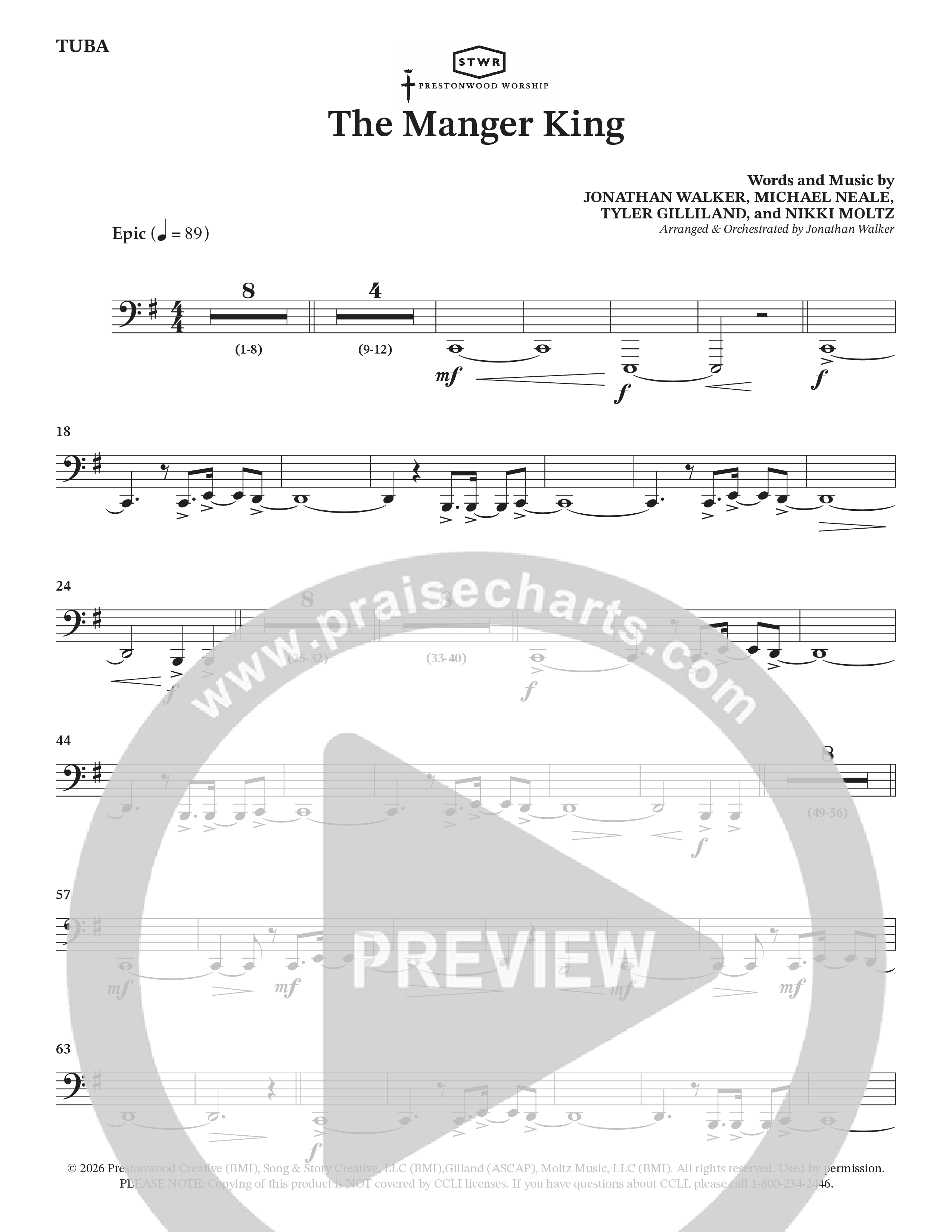 The Manger King (Choral Anthem SATB) Tuba (Prestonwood Worship / Arr. Jonathan Walker)
